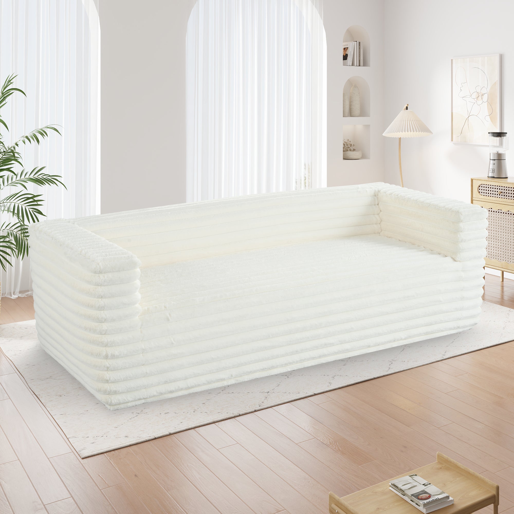 Modern Corduroy Couch: 3-Seater Plush Sofa