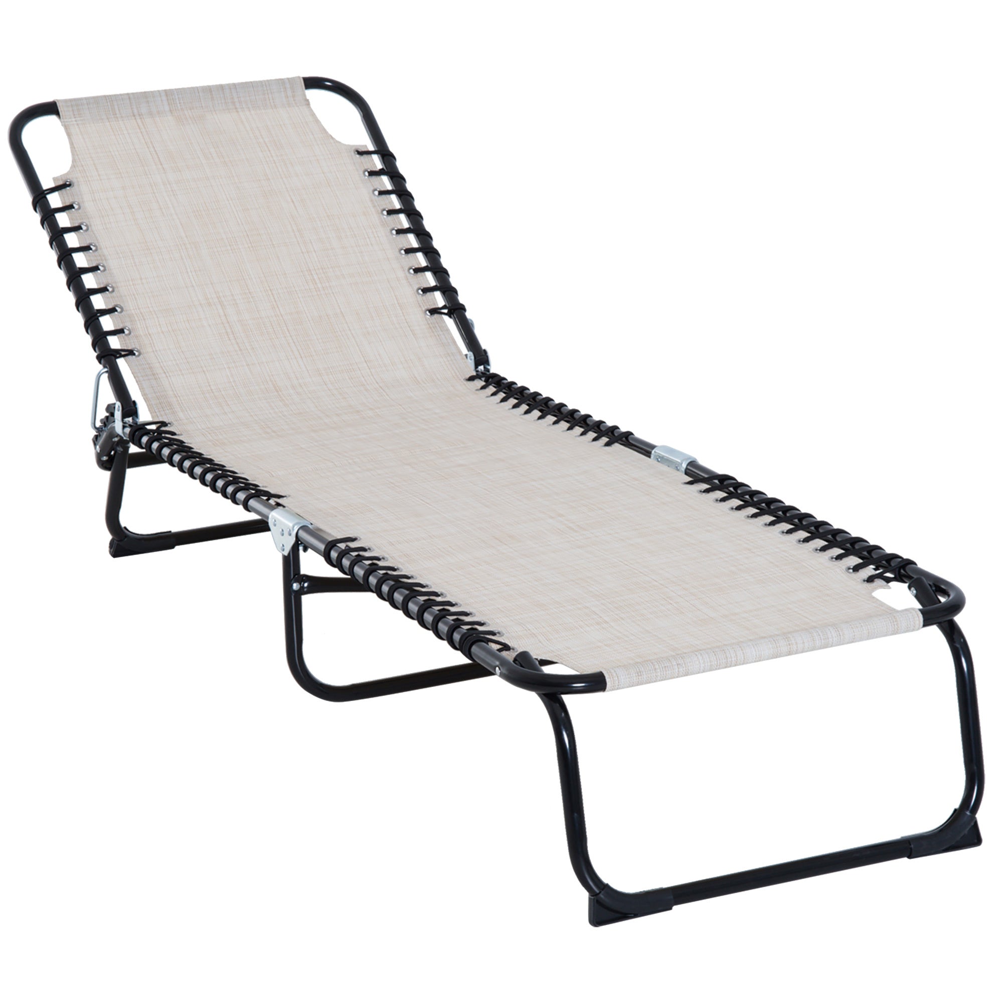 Cream White Folding Chaise Lounge: 4-Position Recline