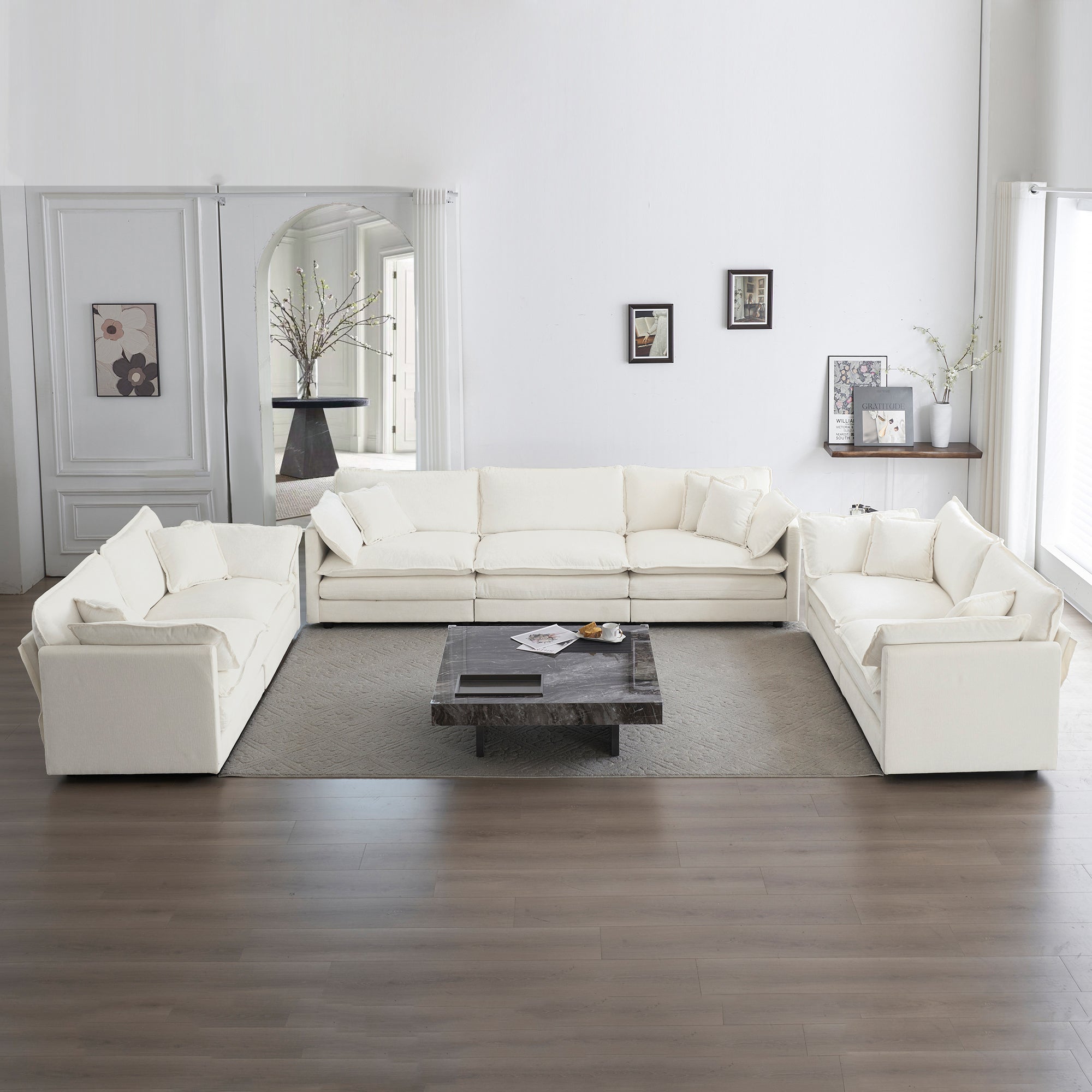 Oversized White Chenille 3-Piece Sofa Set