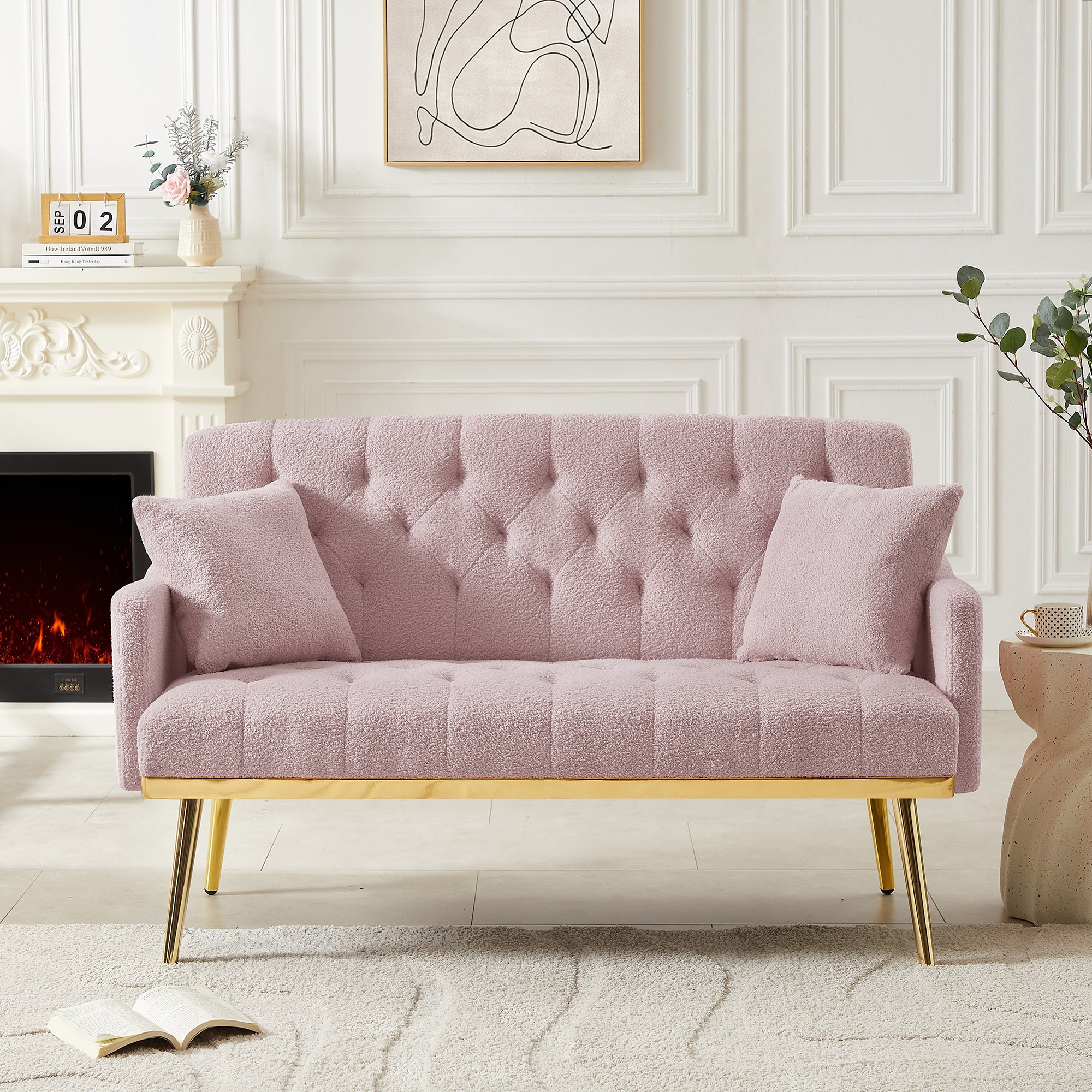 Pink Teddy Fabric 2-Seater Sofa