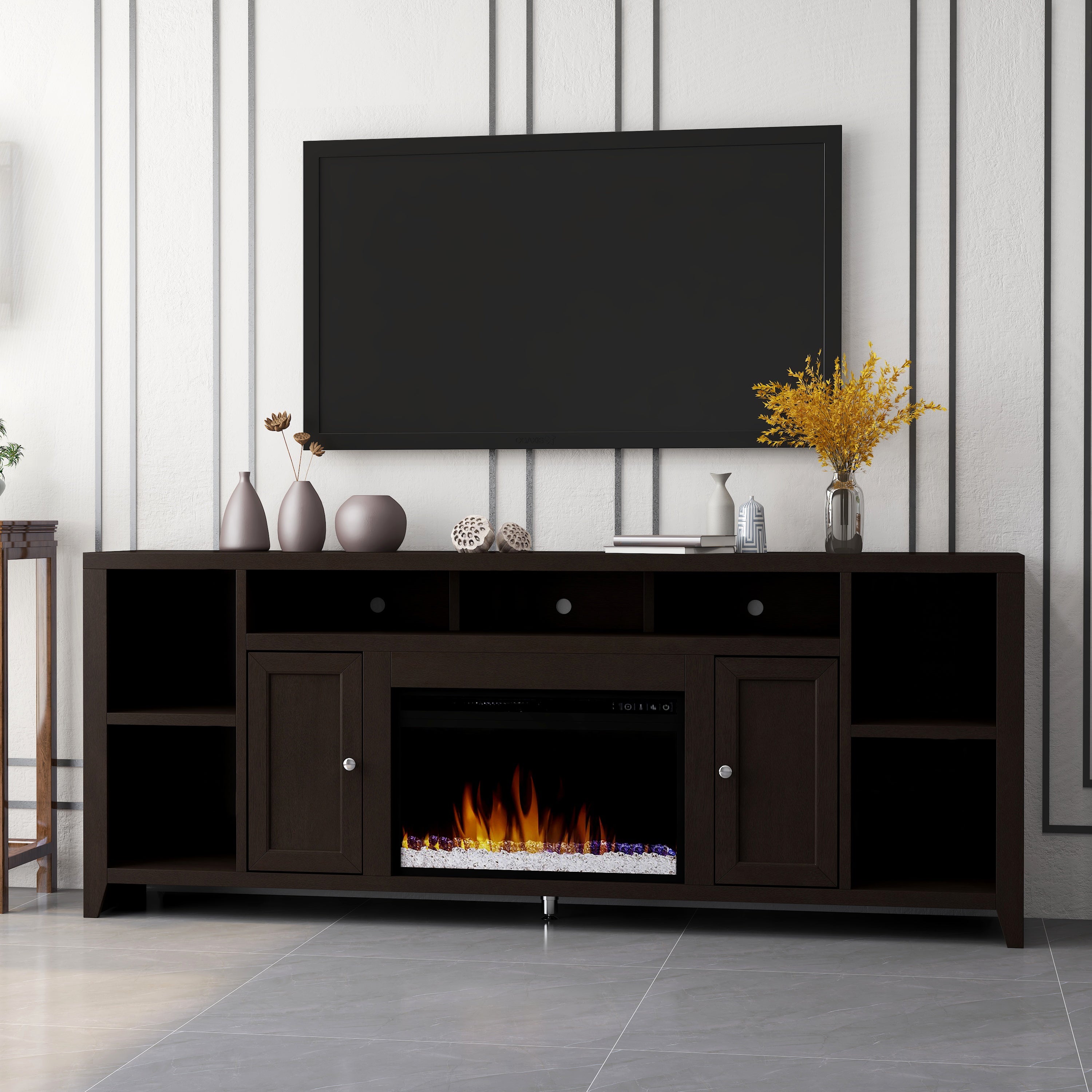 84" Electric Fireplace TV Stand for 95" TVs, Mocha