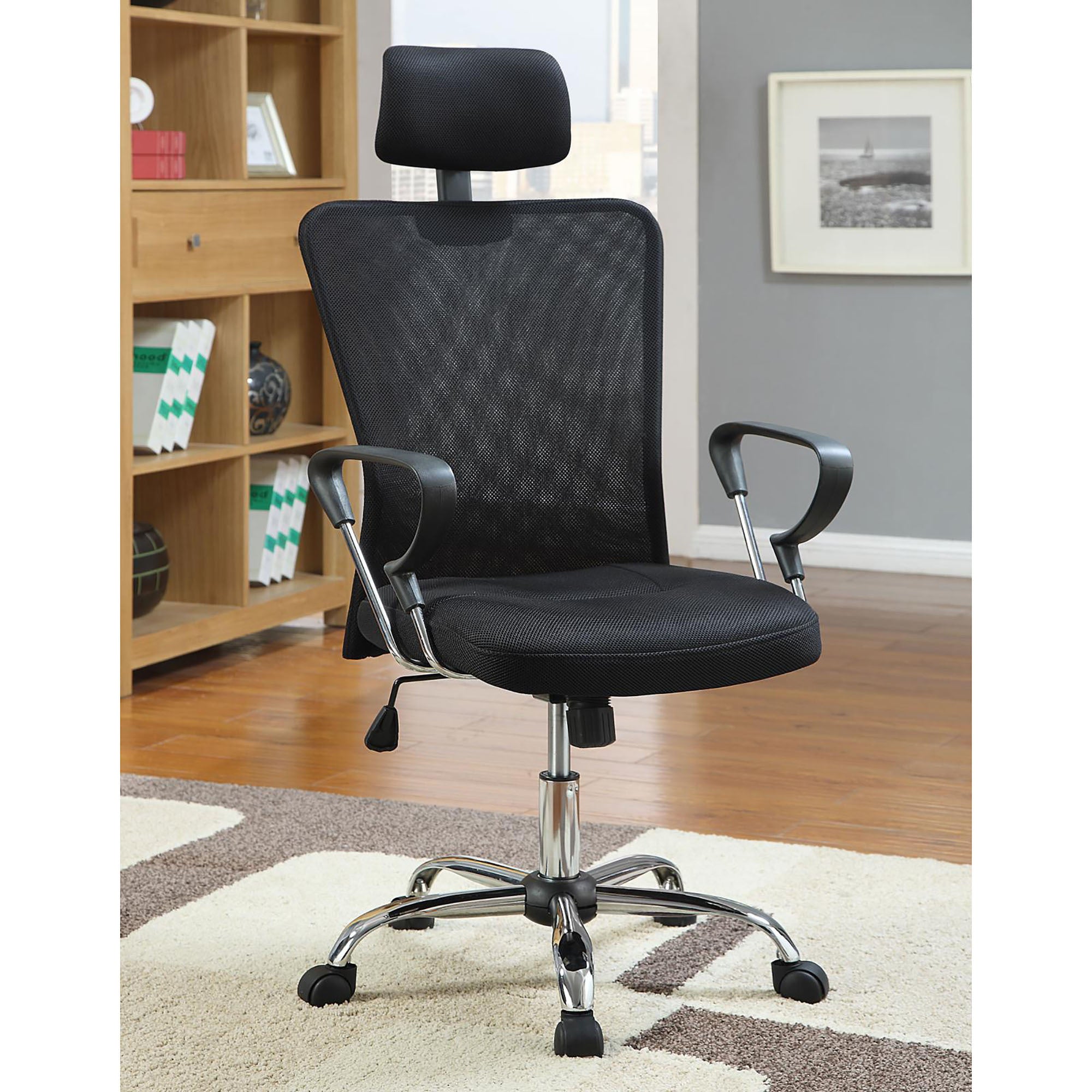 Black & Chrome Adjustable Office Chair with Casters