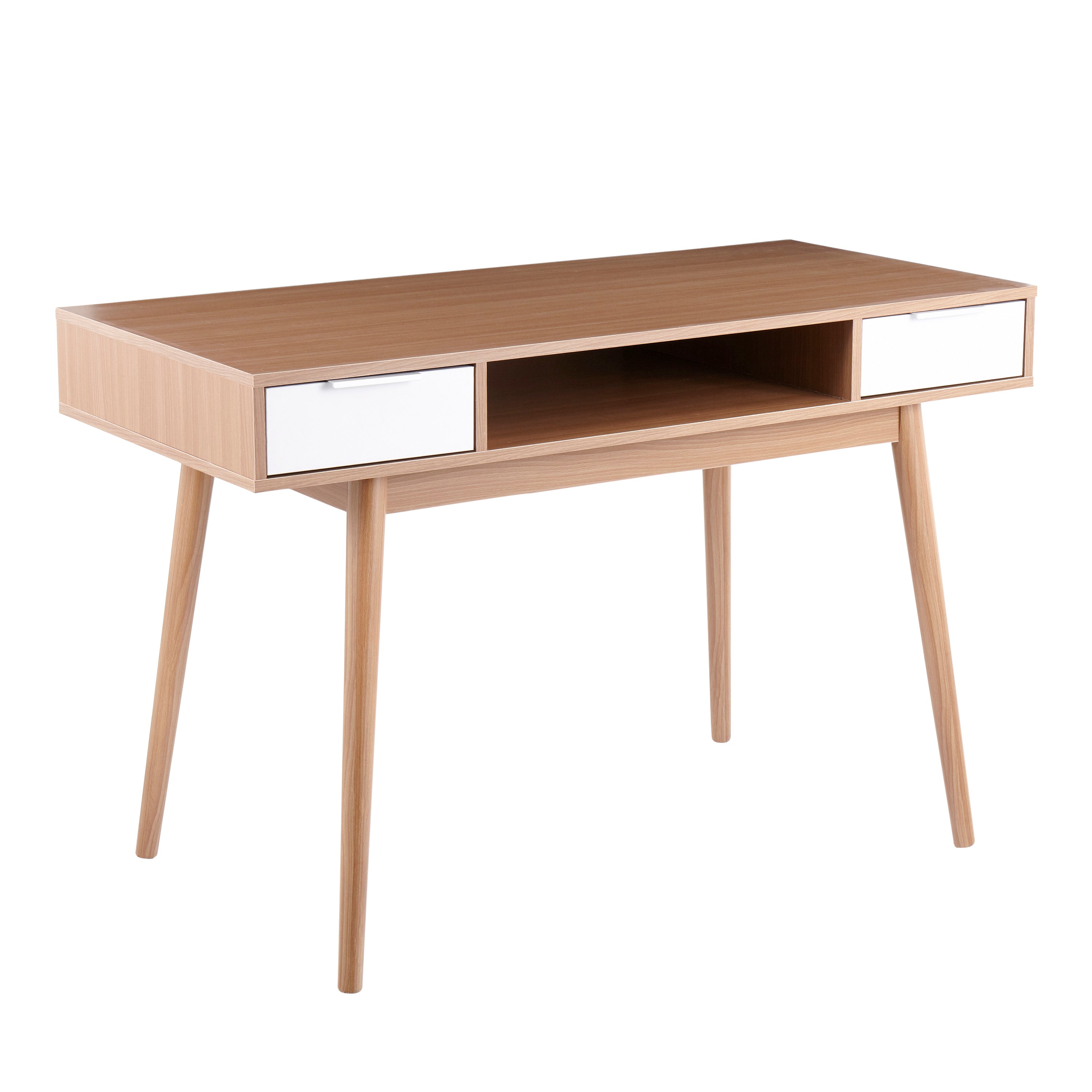 Pebble Double Desk, Natural Wood/White Drawers | LumiSource