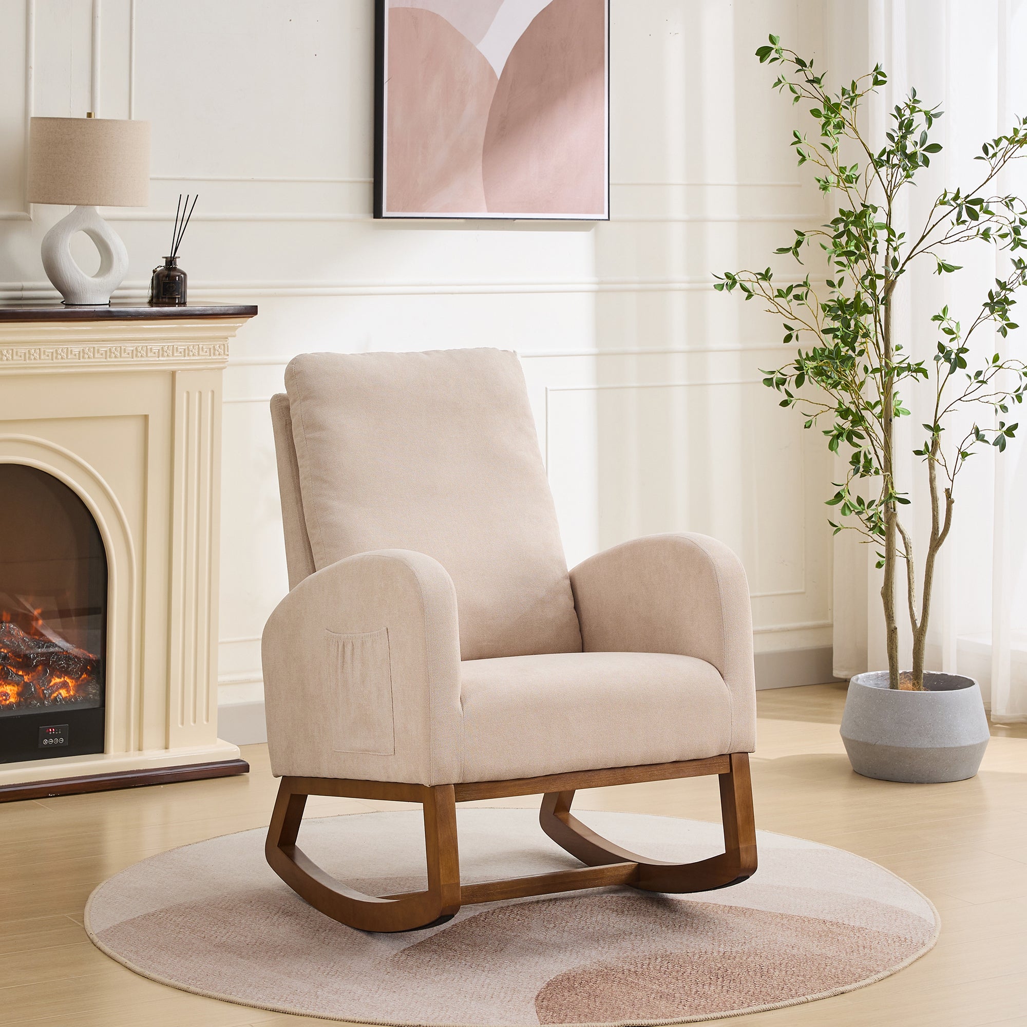 27.2"W Rocking Chair, Glider Nursery Chair, Beige