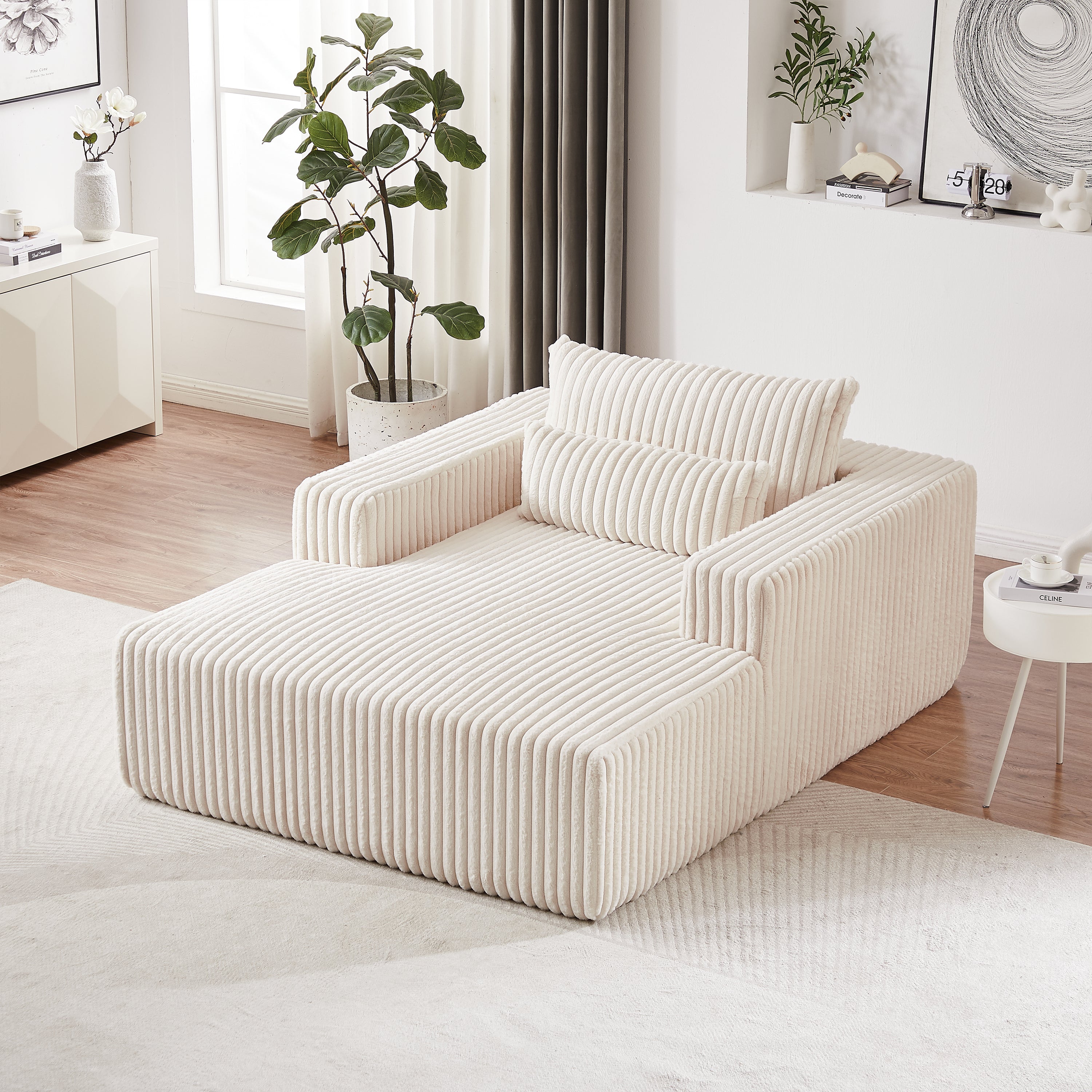 75" Corduroy Sleeper Chair: Fluffy & Modern