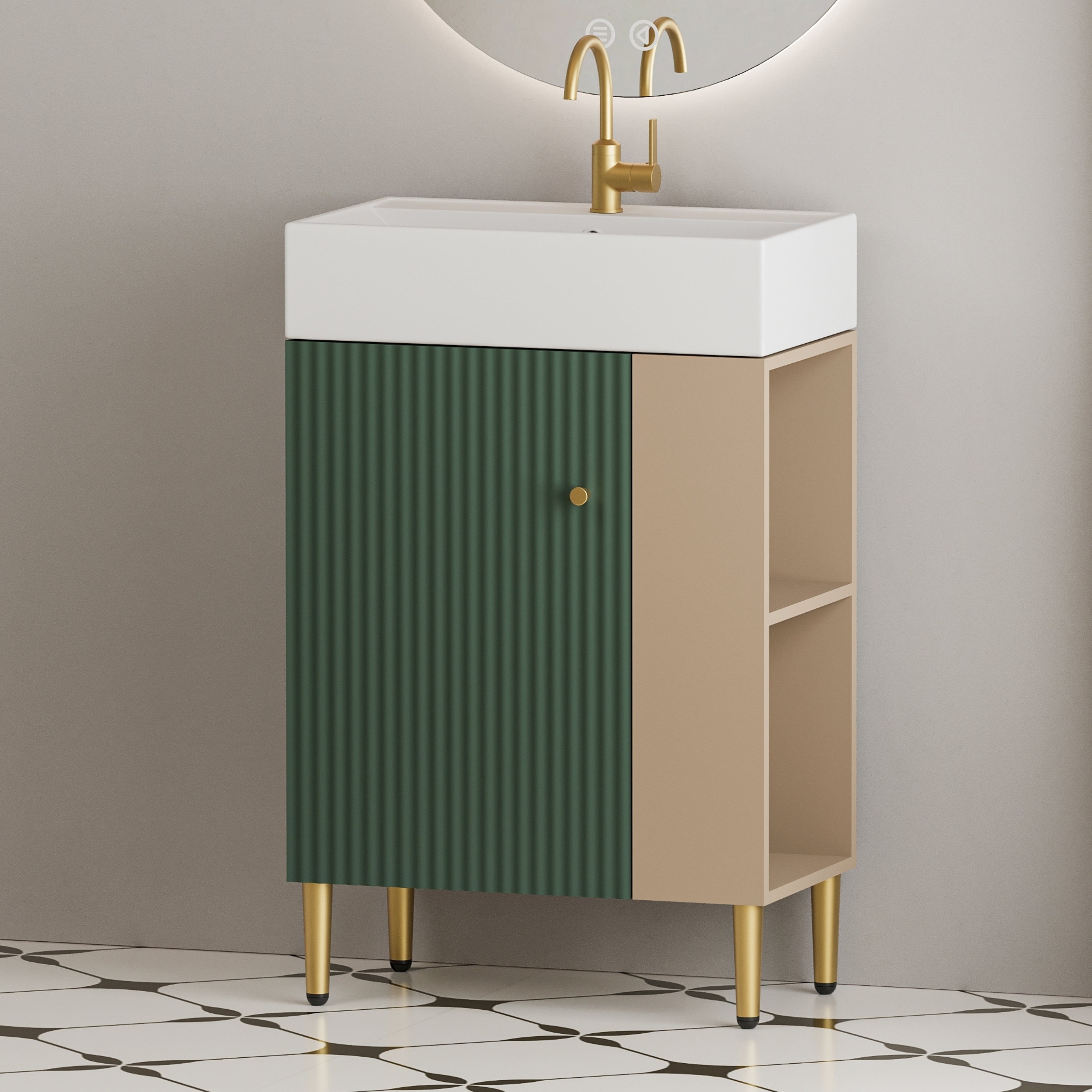 21.6" Green Bathroom Vanity with Sink & Shelf