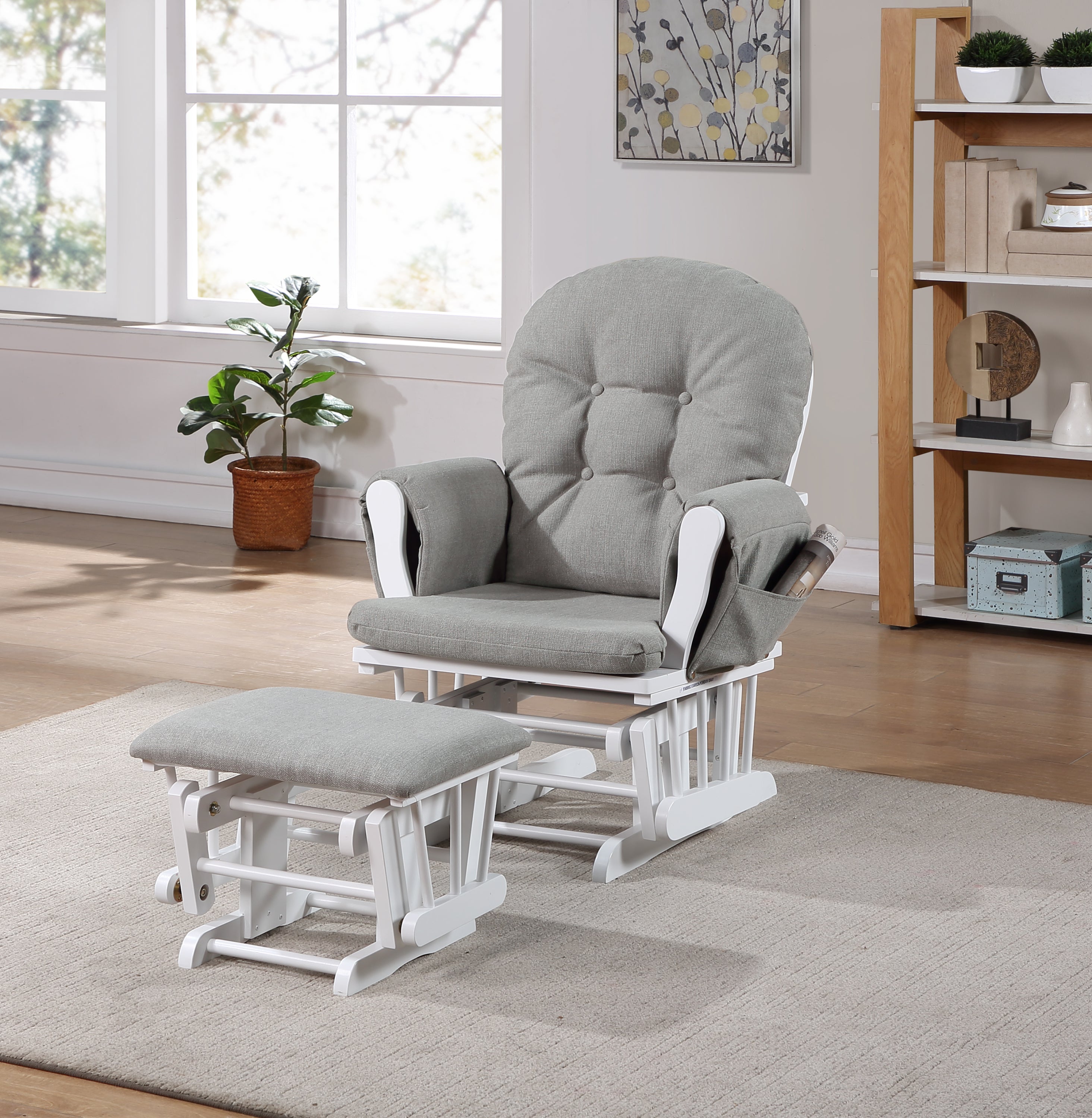 Mason Glider Ottoman: White Wood & Oyster Fabric