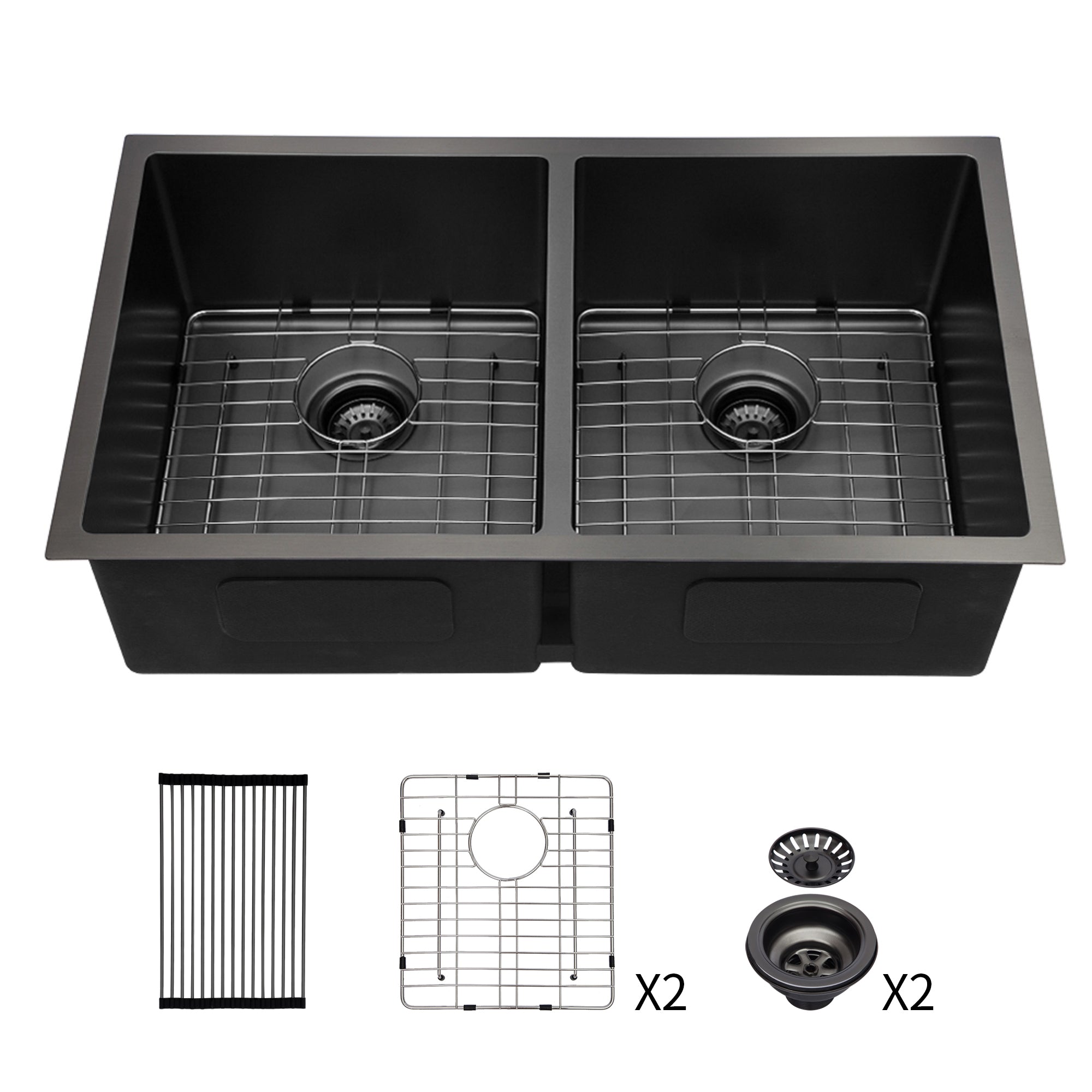 Gunmetal Black 33"x19" Double Kitchen Sink