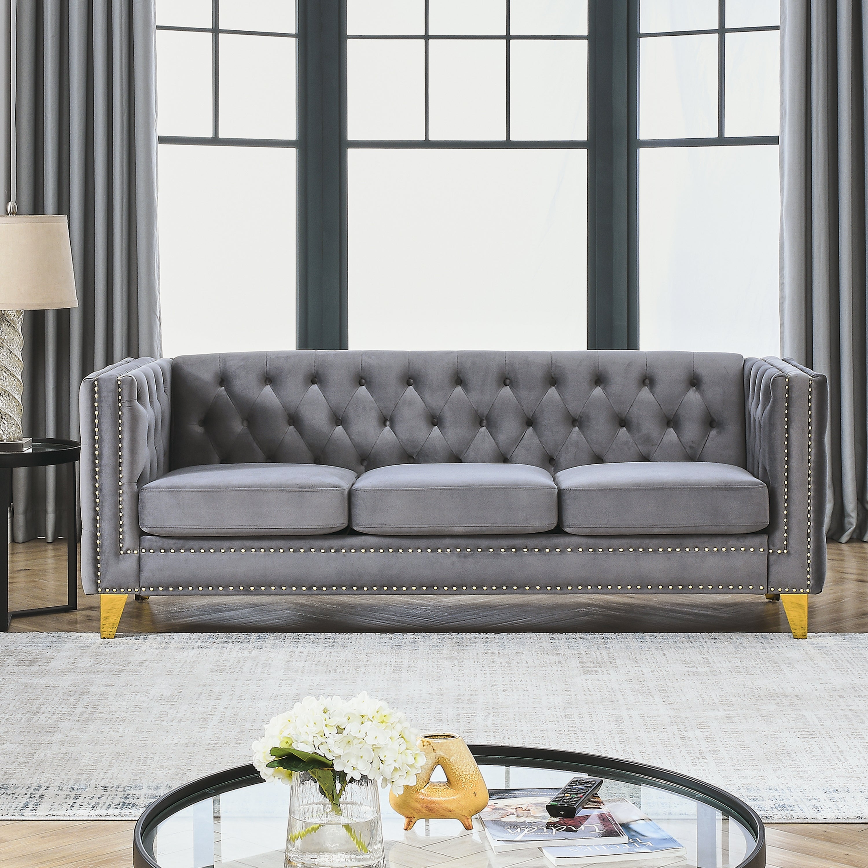 Grey Velvet Sofa: 3D Model Available
