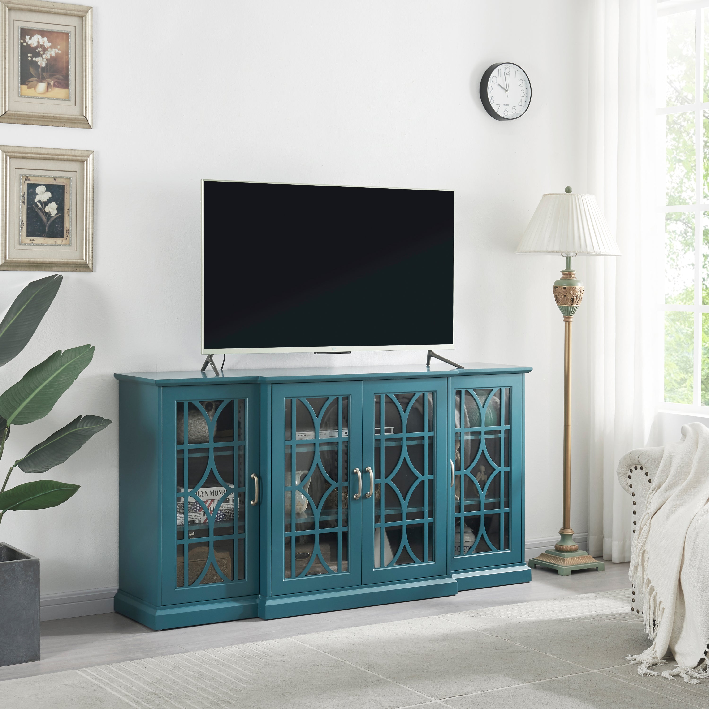 Teal Blue 63" TV Stand with Storage