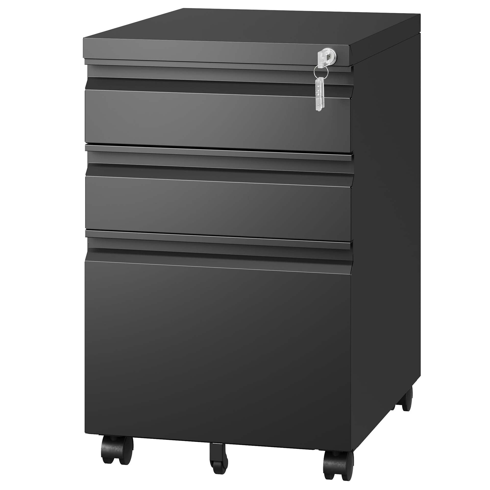 Black Metal File Cabinet with Lock - Fully Assembled