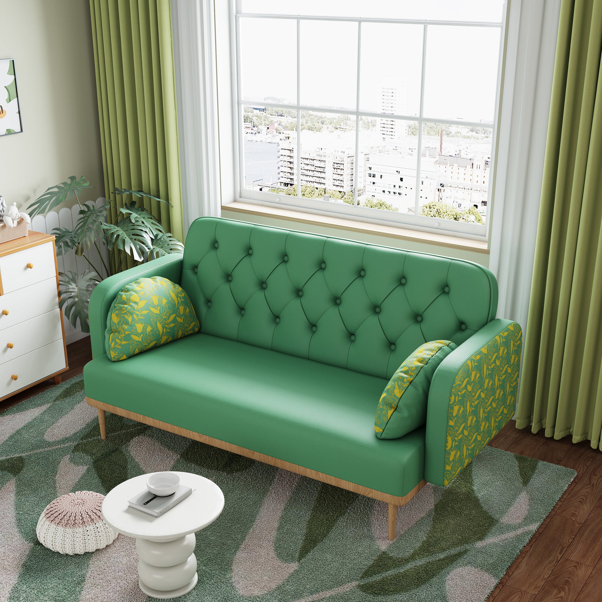 Tulip Pattern Loveseat: Modern Green Sofa