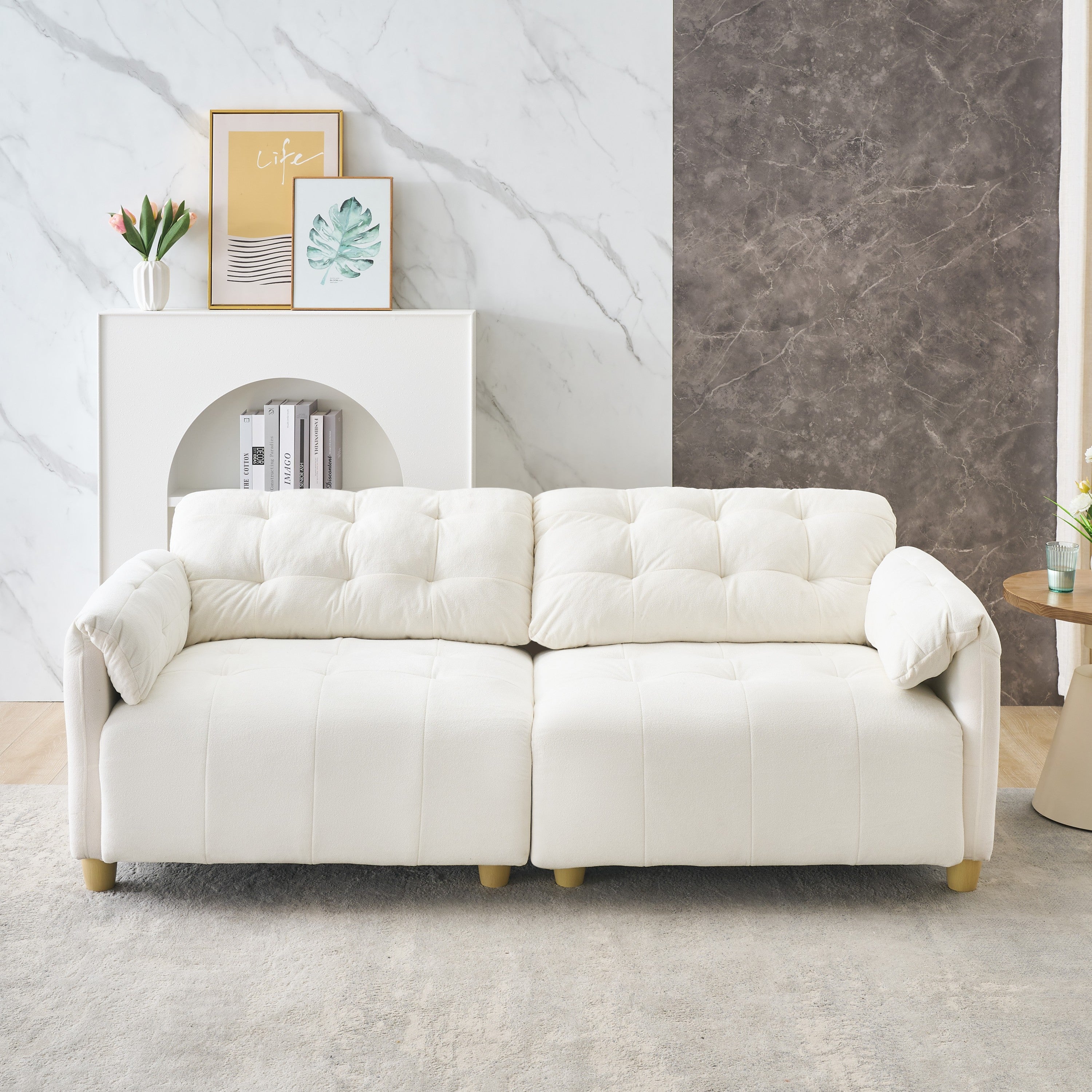 Creamy Retro French Sofa: Double Seat Cloud Fabric