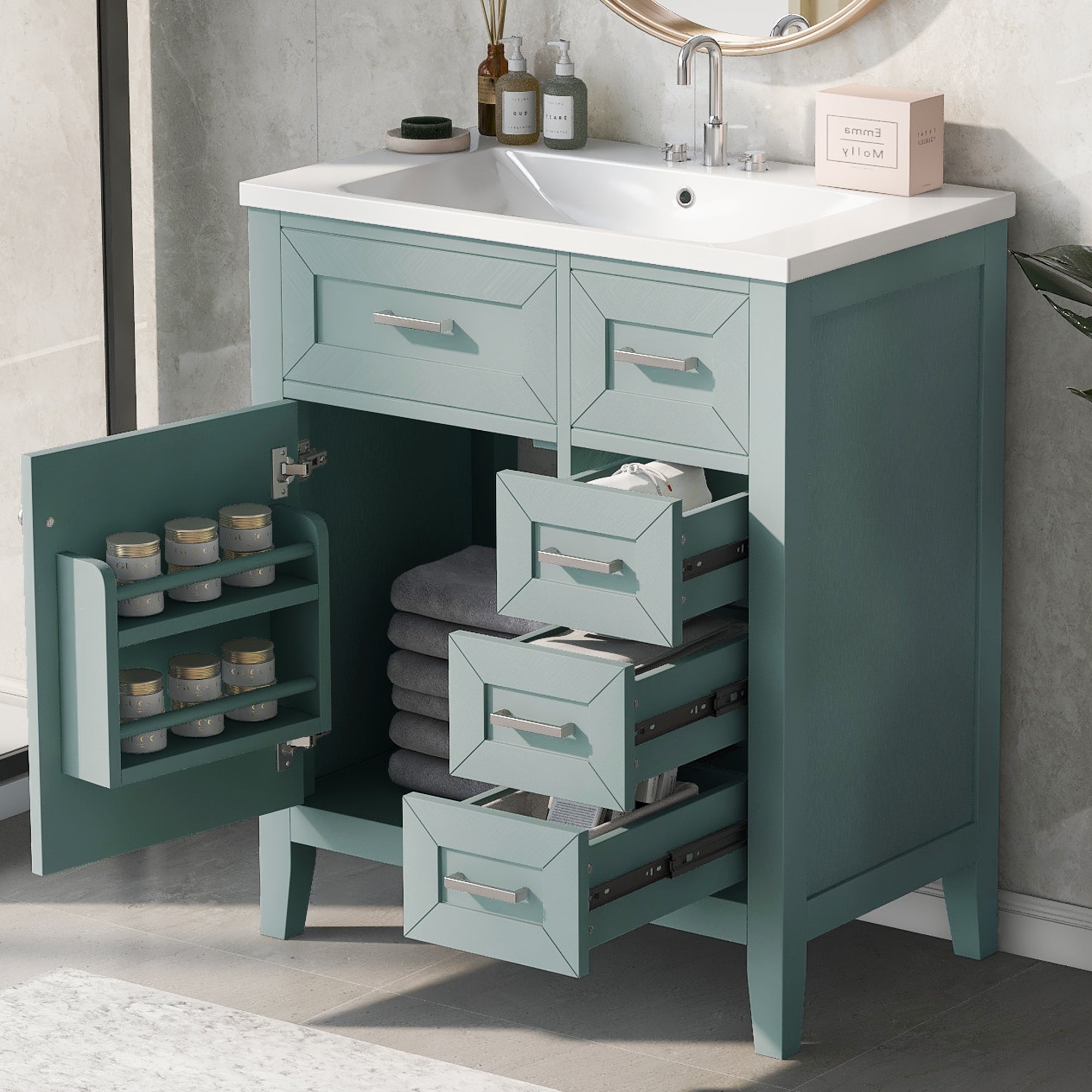Green 30" Bathroom Vanity with Sink & Drawers