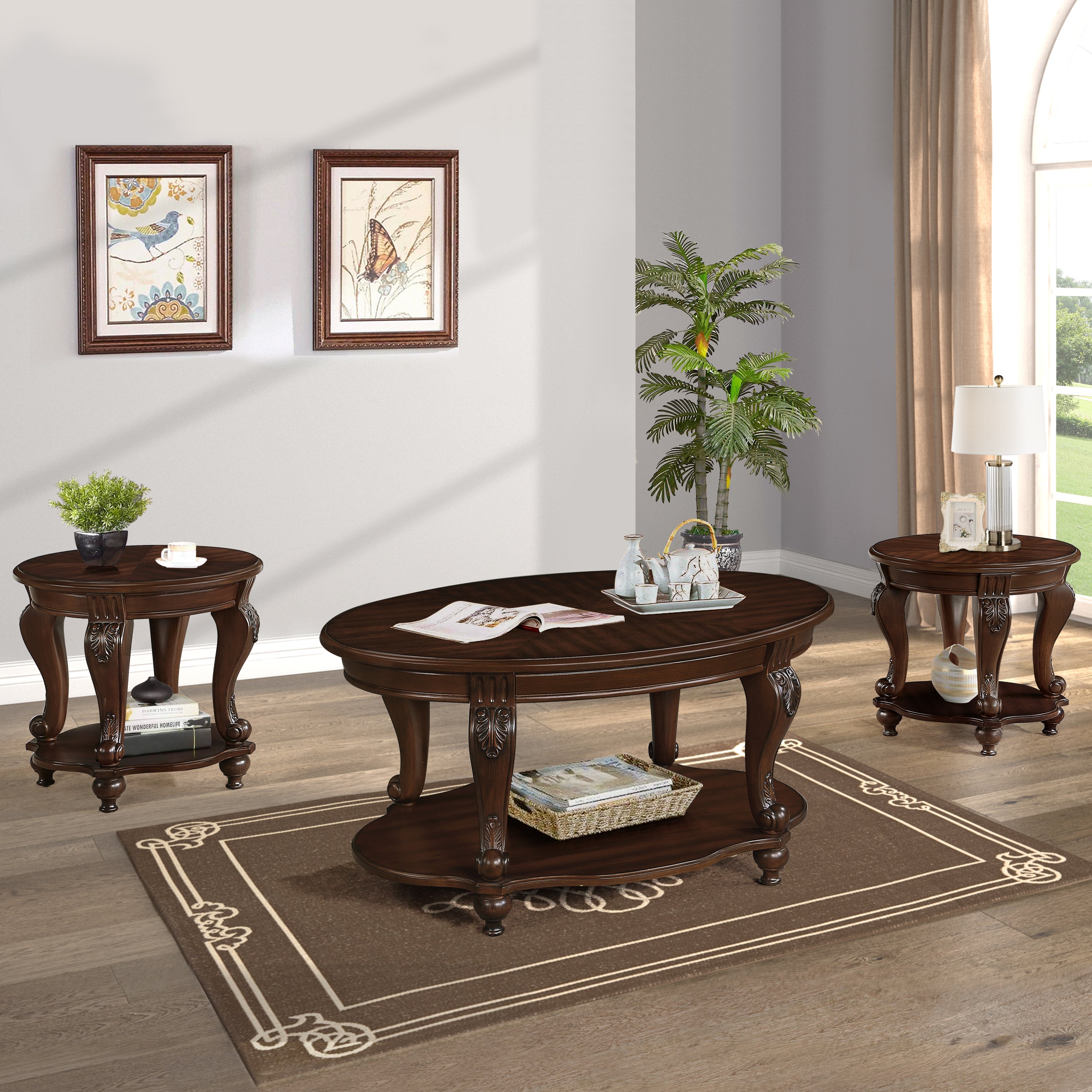 Cherry 3-Piece Coffee Table Set: Living Room & Office