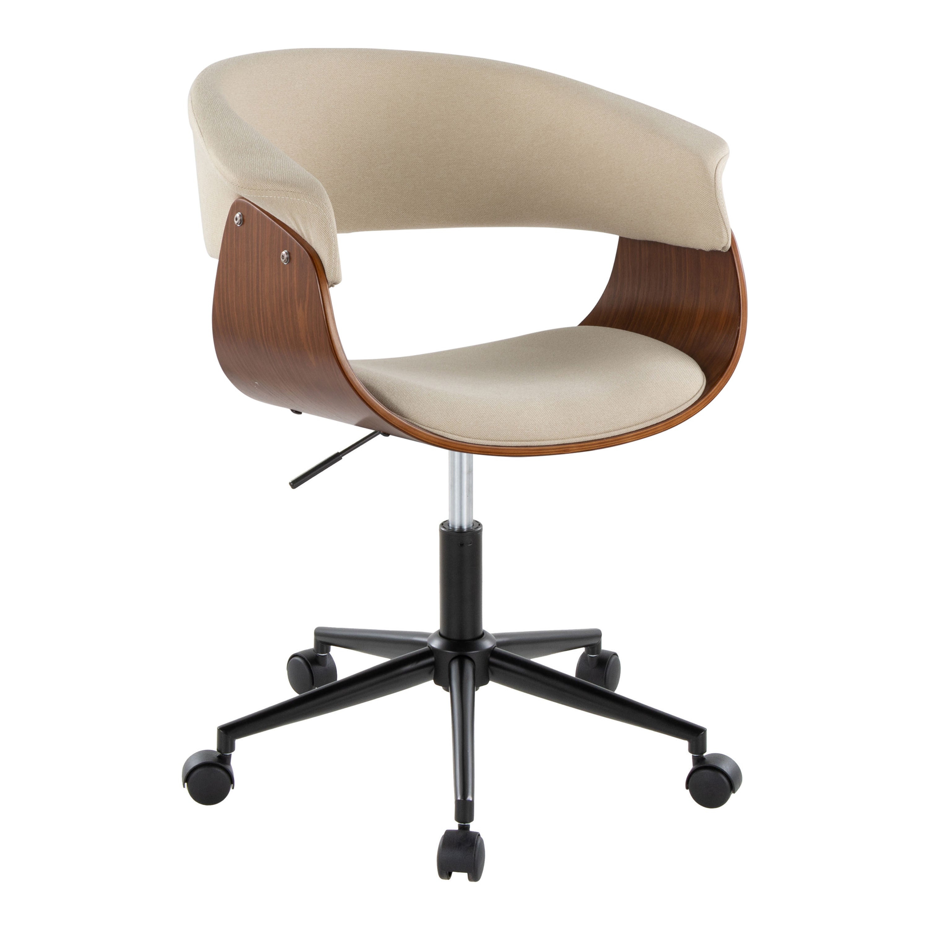 Vintage Mod Office Chair | Black Metal, Walnut & Cream