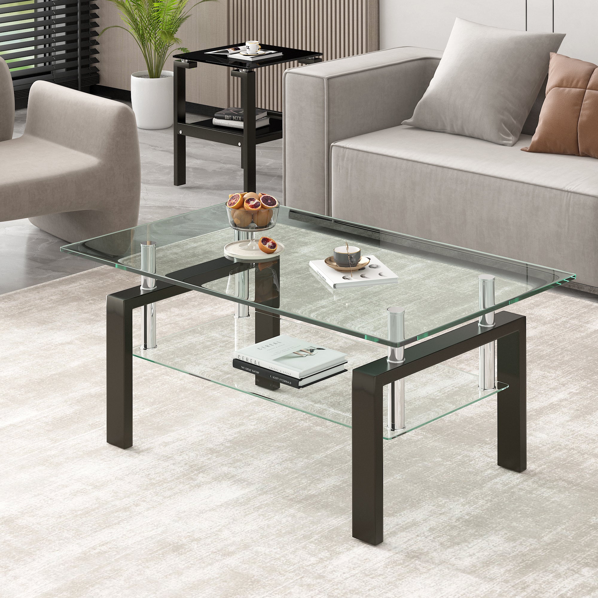 Tempered Glass Coffee Table: 2-Tier Living Room