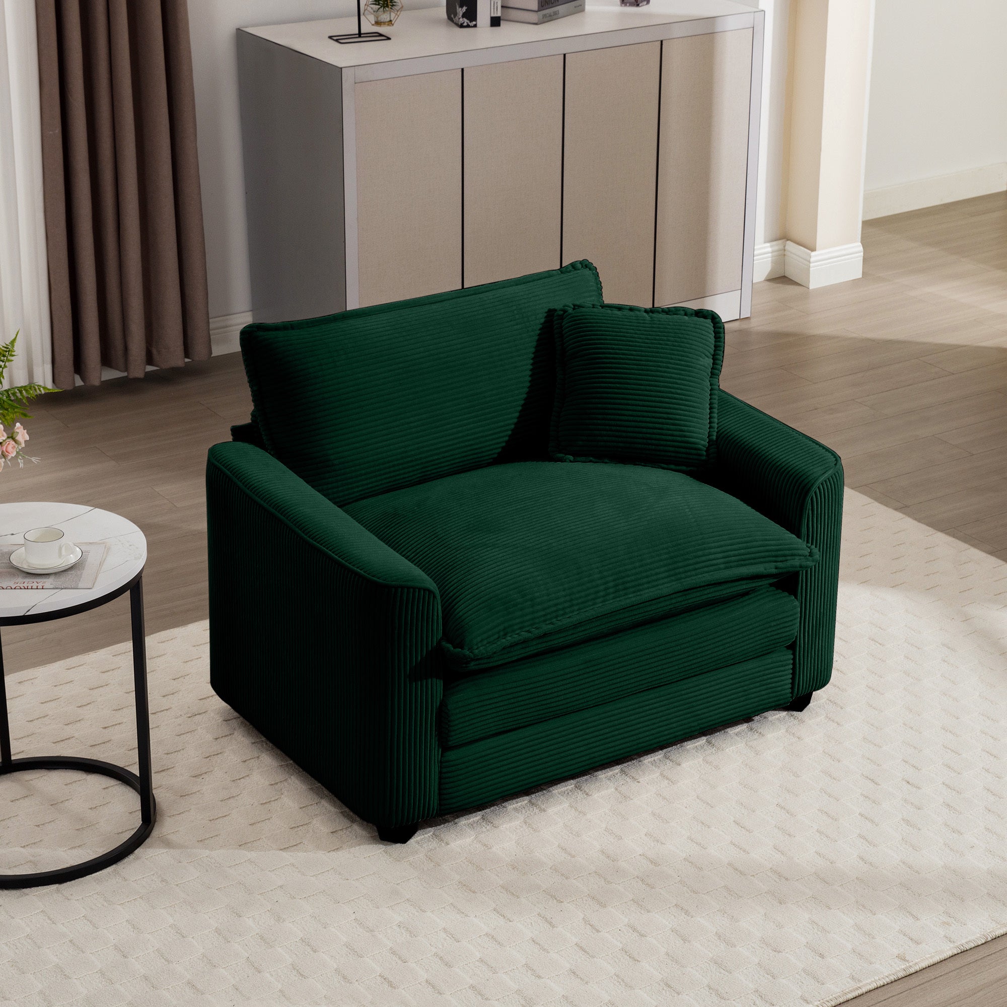Green Corduroy Sofa: Deep Seat, Cozy Comfort