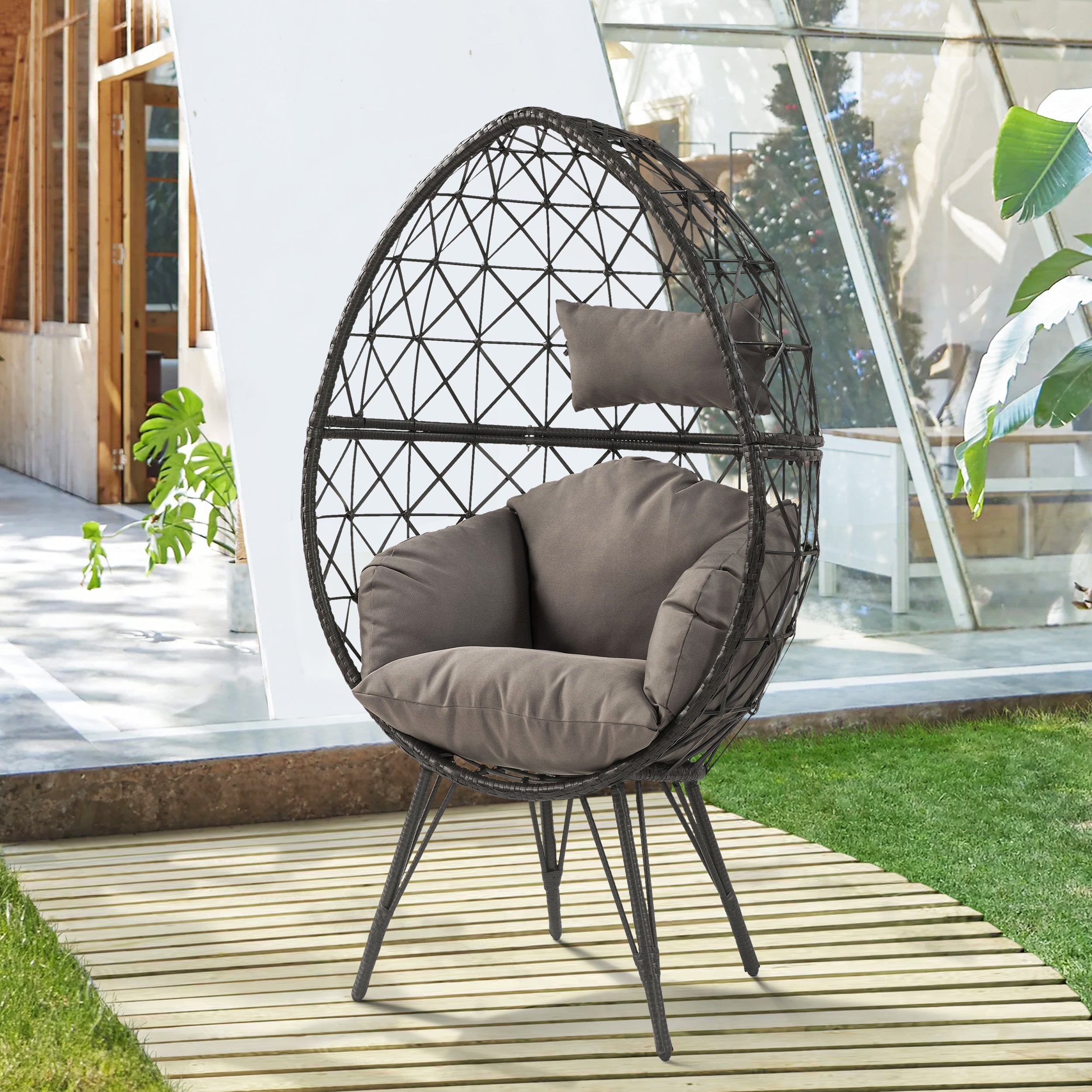 Grey & Black Patio Chair w/ Cushion