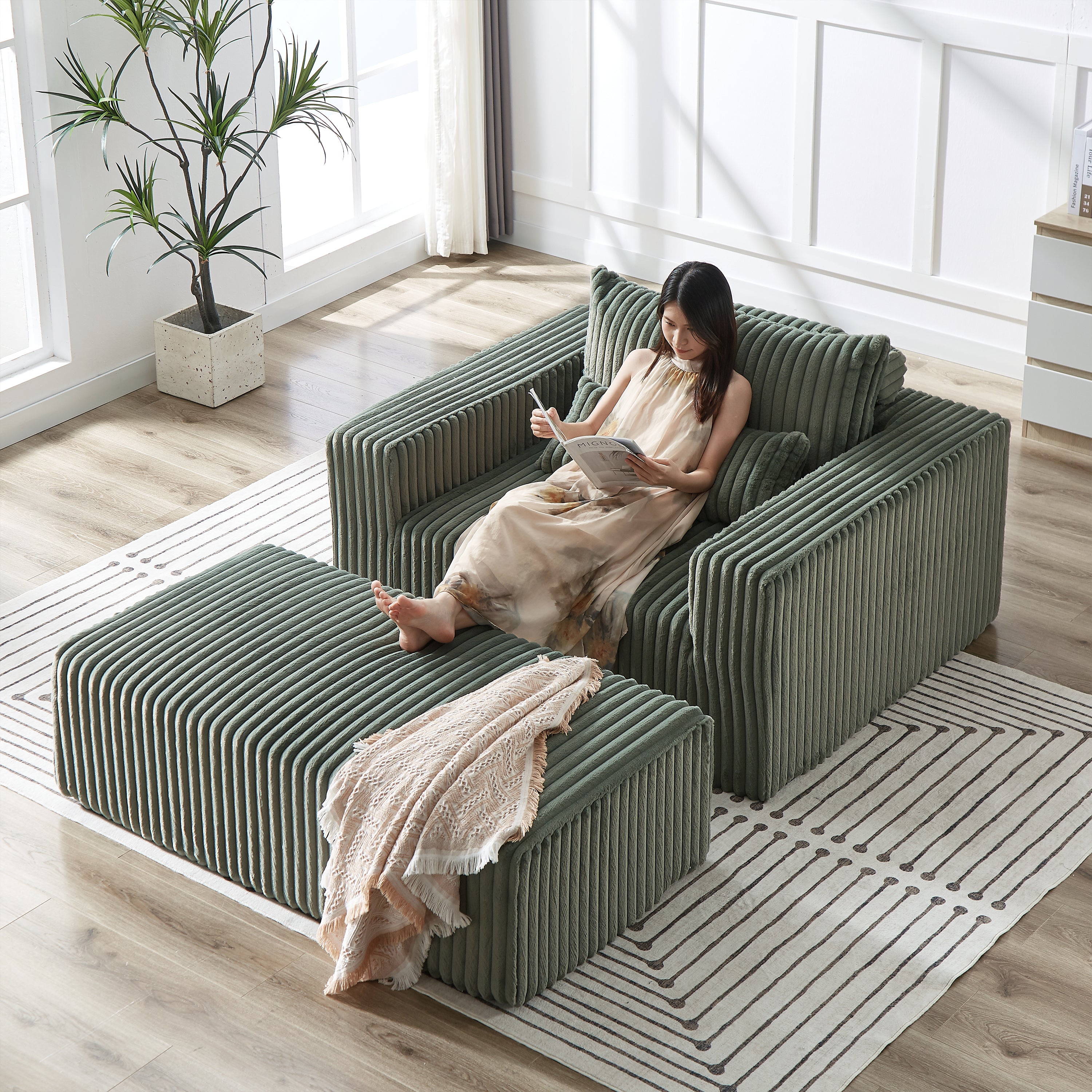 75" Corduroy Sleeper Chair: No Assembly Needed
