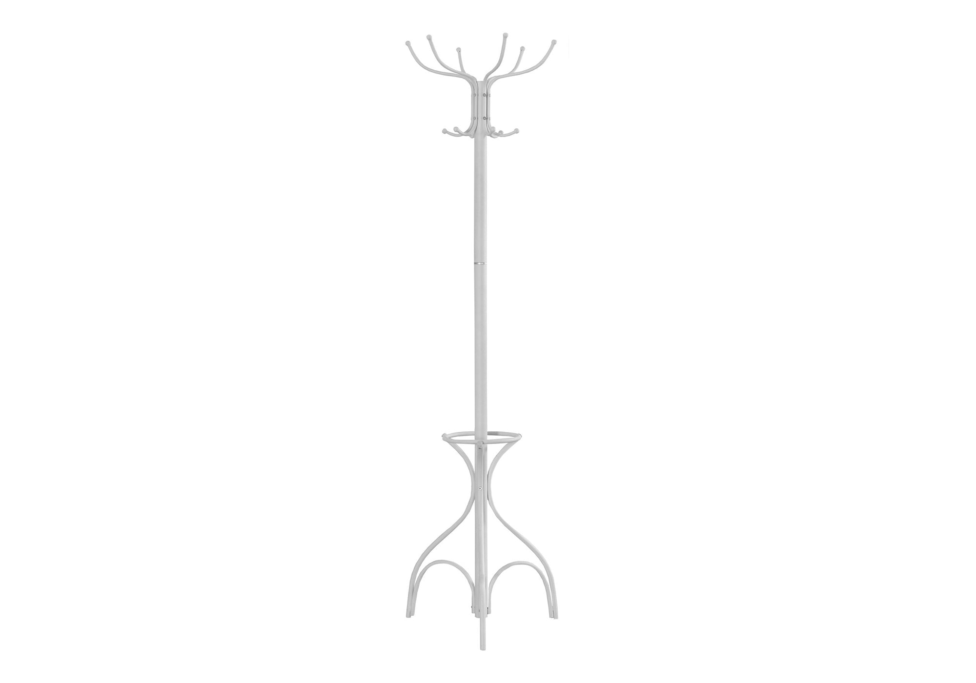 Modern White Metal Coat Rack w/ Umbrella Holder | Entryway Hall Tree