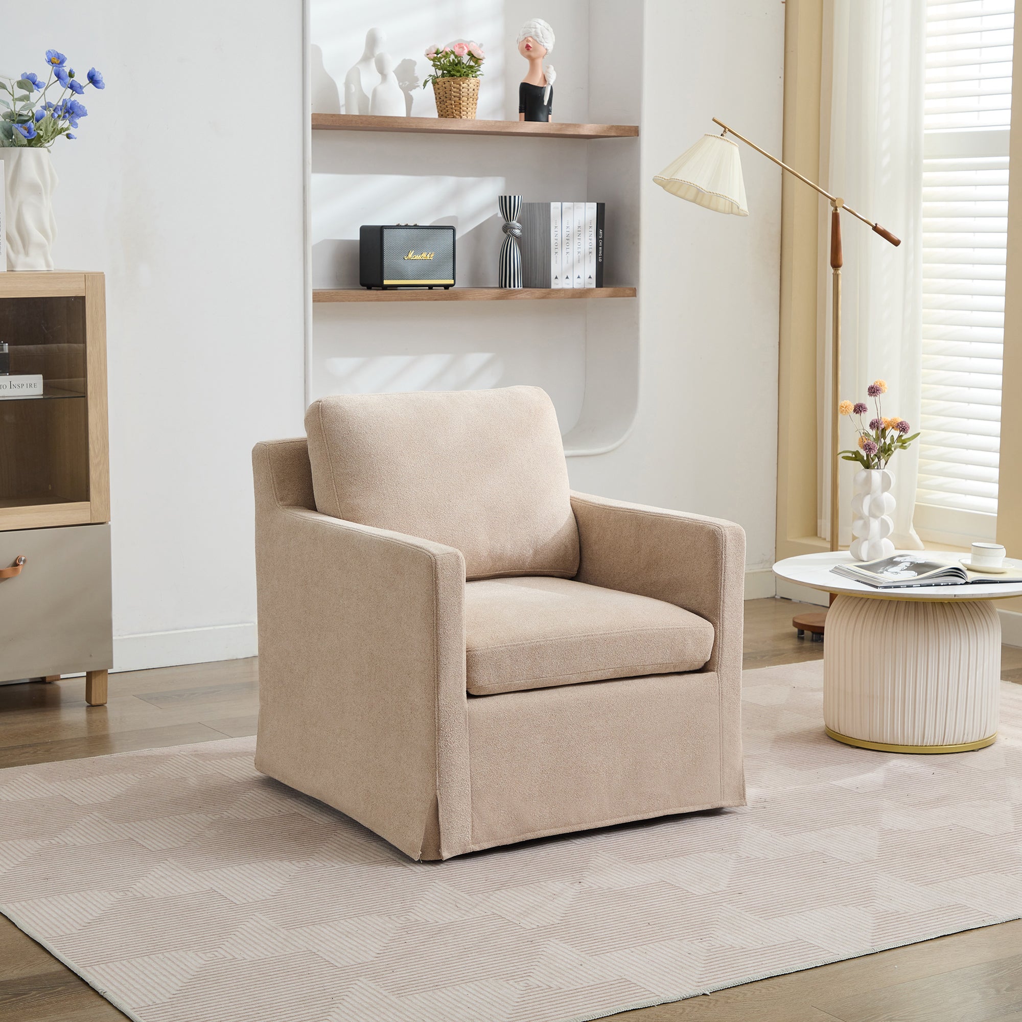 29.92" Swivel Accent Chair | Chenille, Wheat