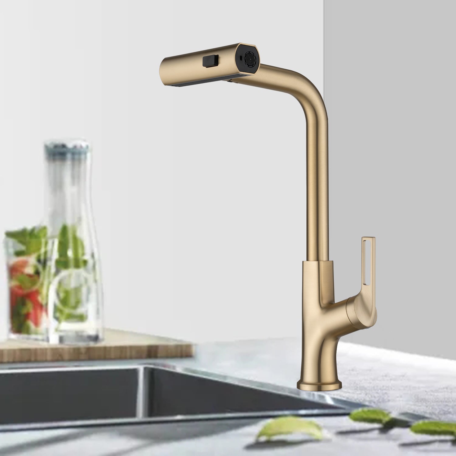 Brushed Gold Kitchen Faucet: Pull-Down Sprayer