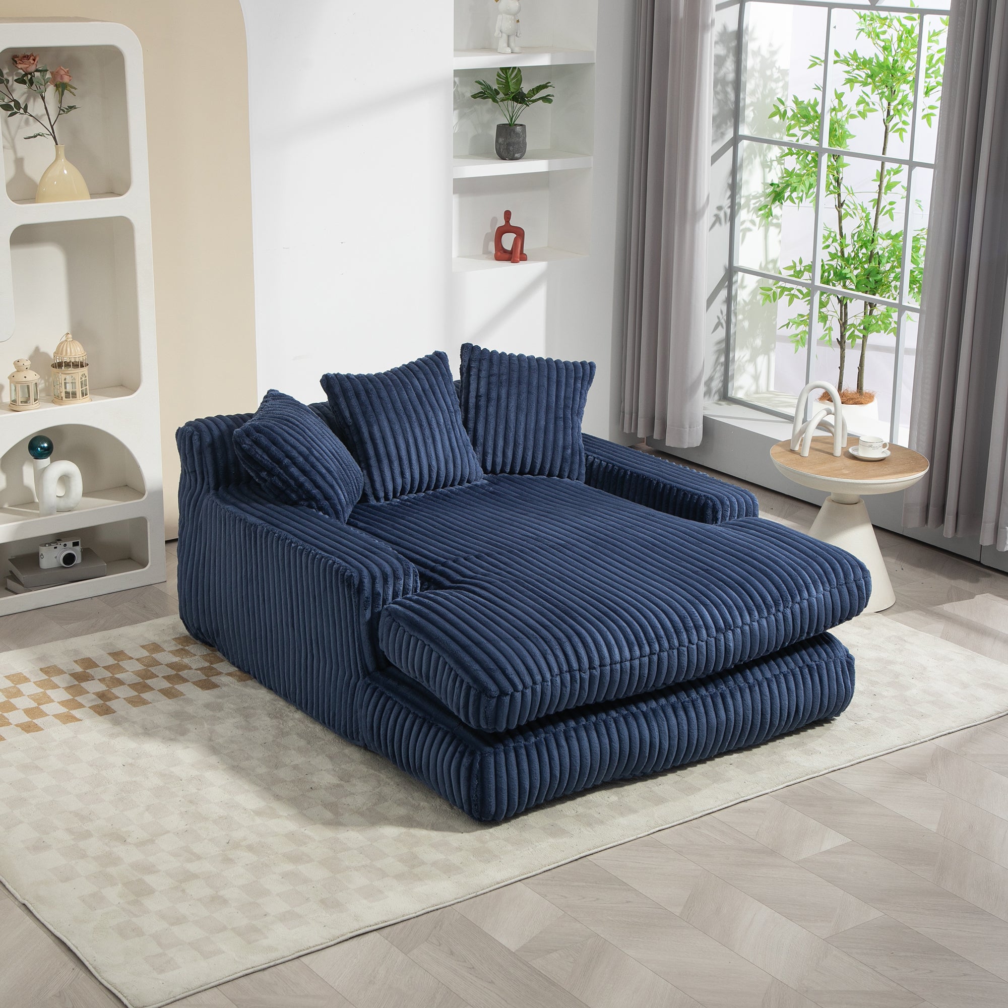 Navy Corduroy Sofa: Deep Seat & 3 Pillows