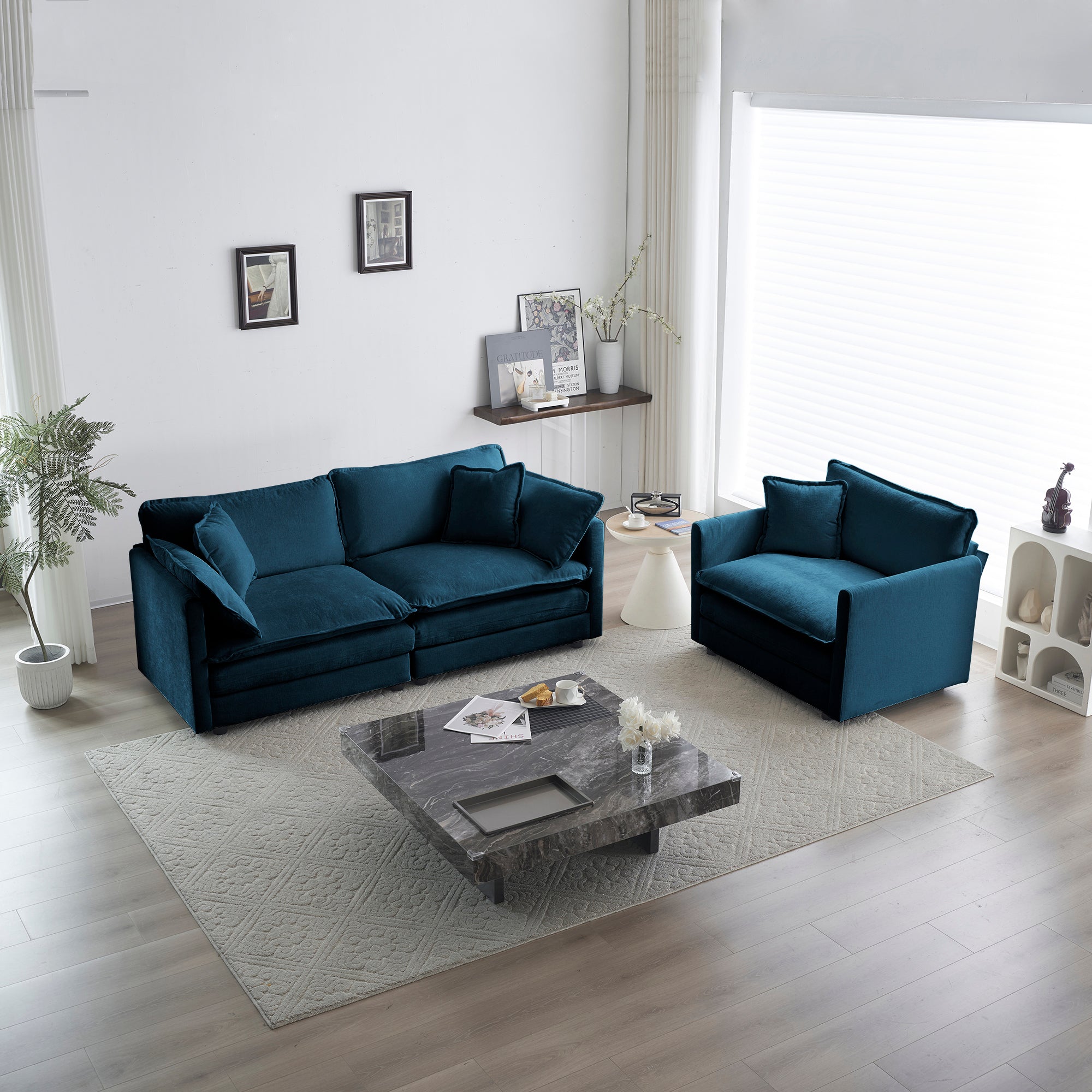 Blue Chenille Loveseat & Chair Set