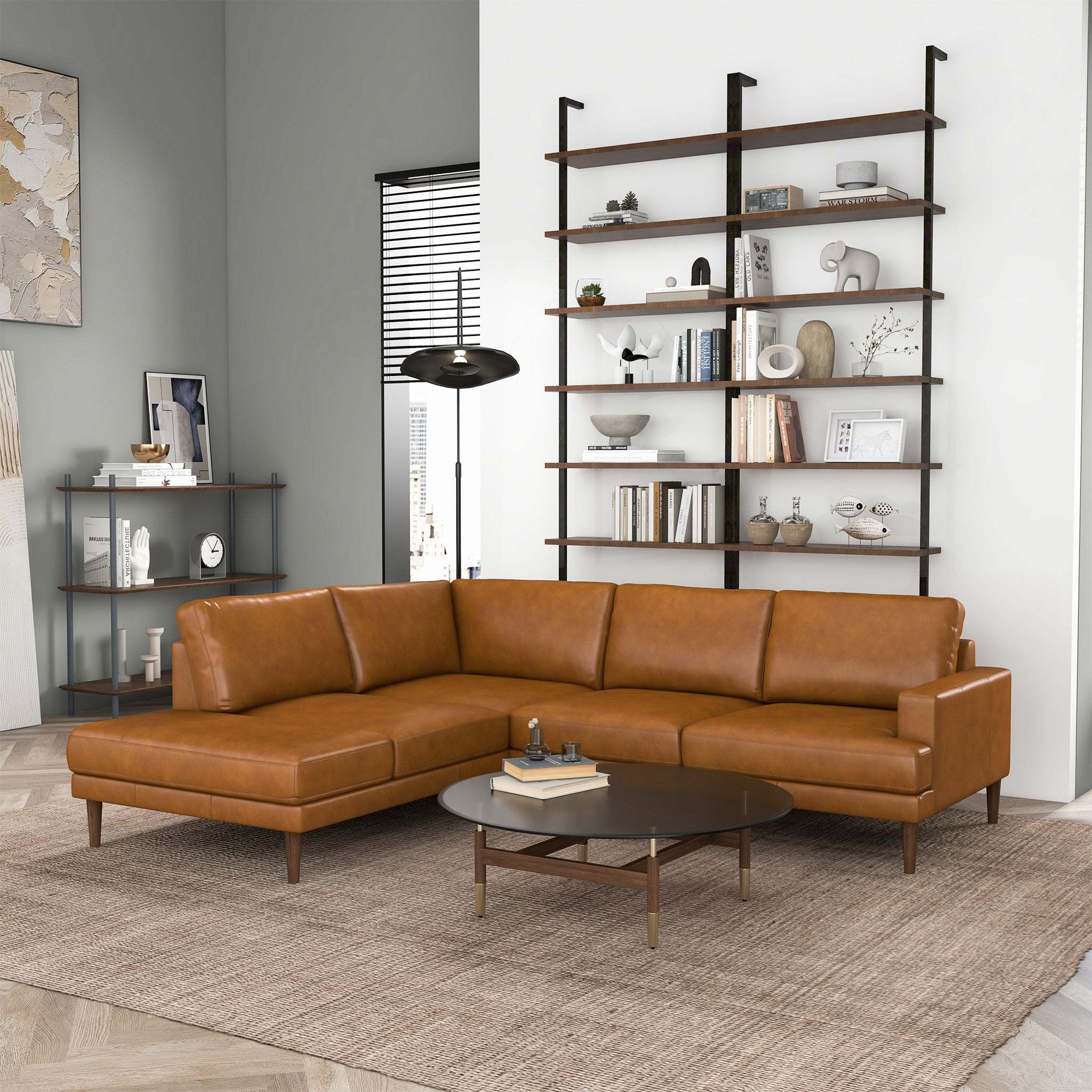 Corbin Tan Leather Sectional Sofa - Left Facing