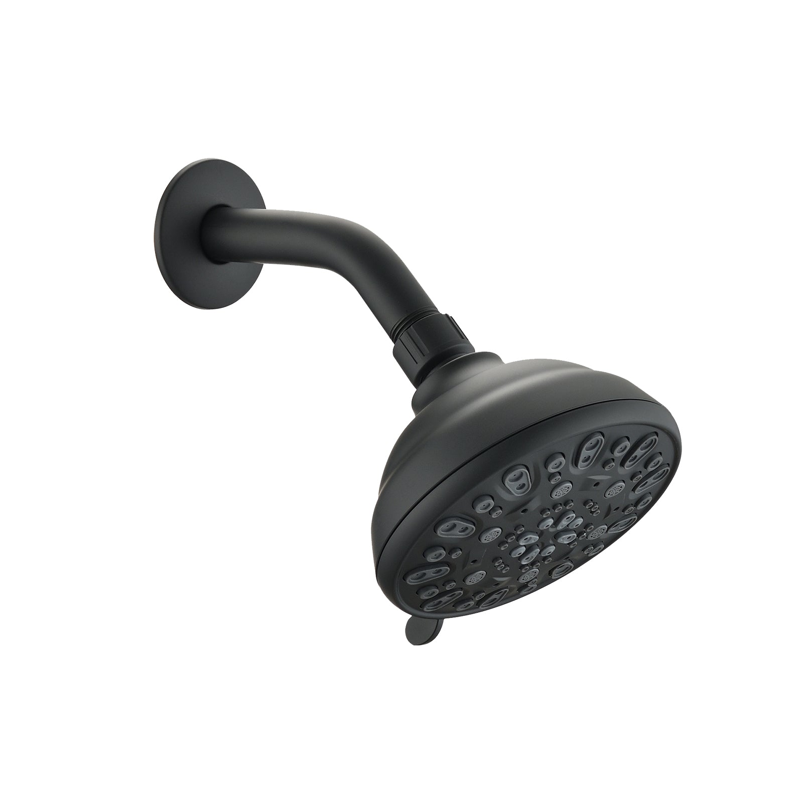 Matte Black Shower Head: 6 Settings, 4" Angle Adjustable
