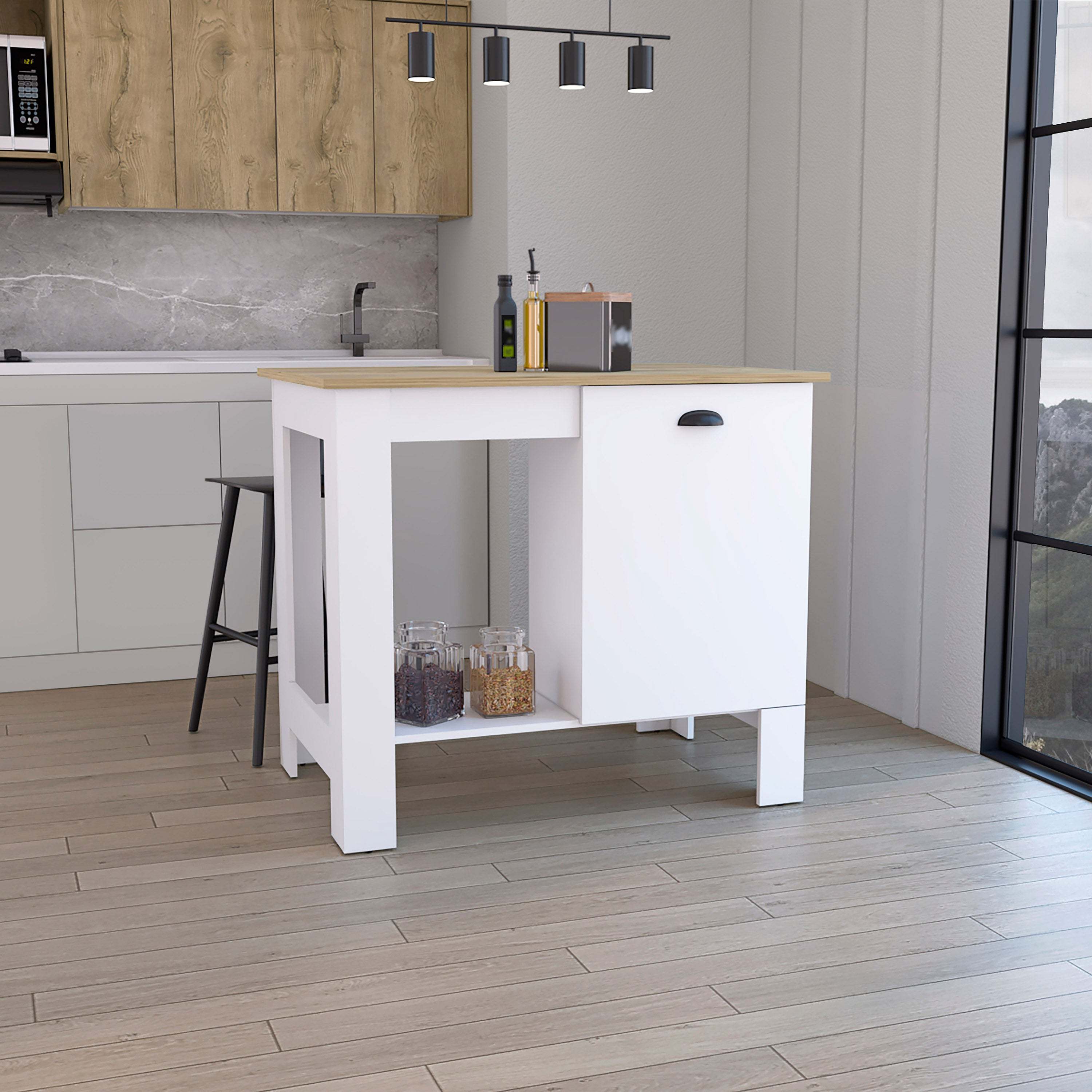White Kitchen Island w/ Storage | 35"H | Cabinet & Shelves