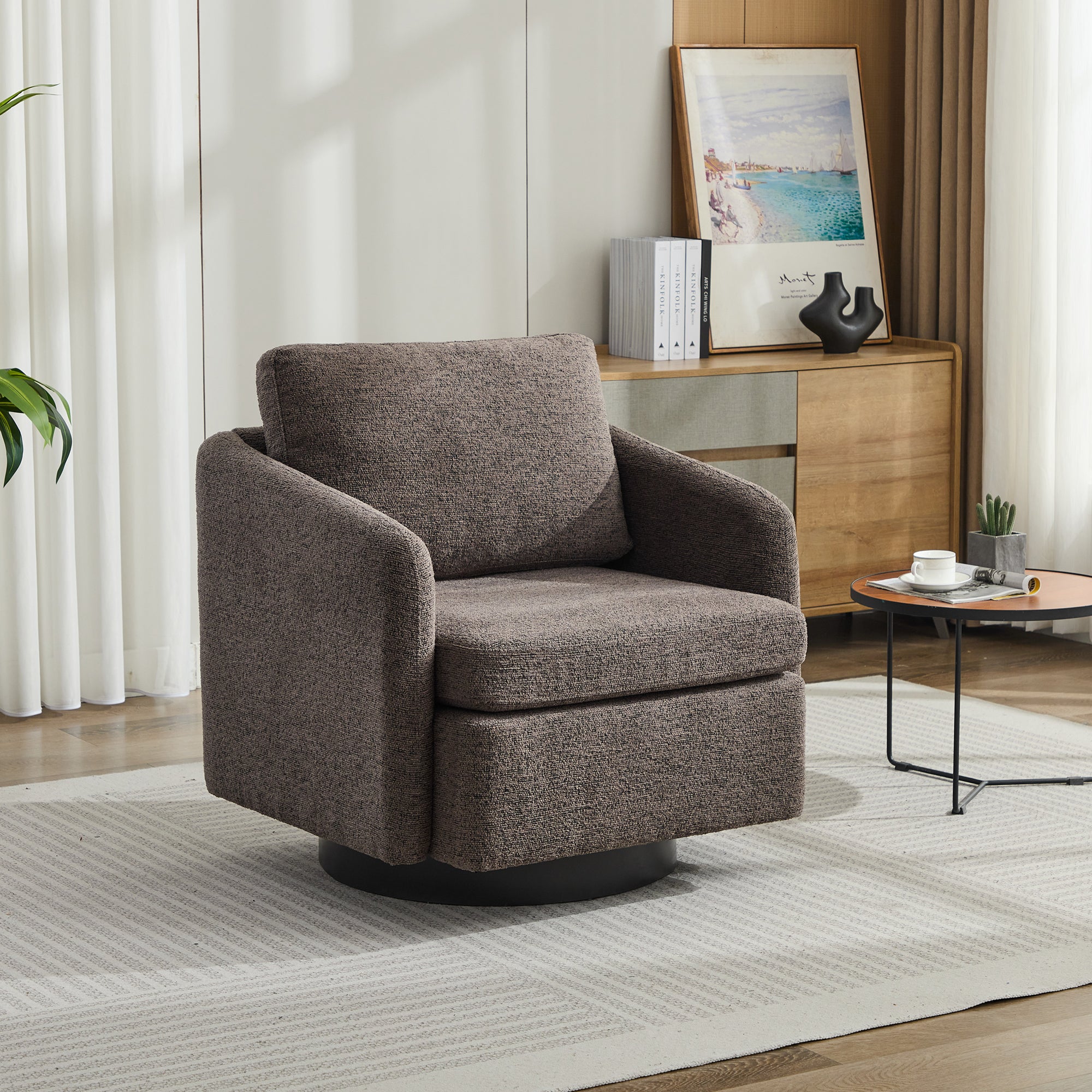 Swivel Accent Chair: Taupe Chenille Lounge Chair