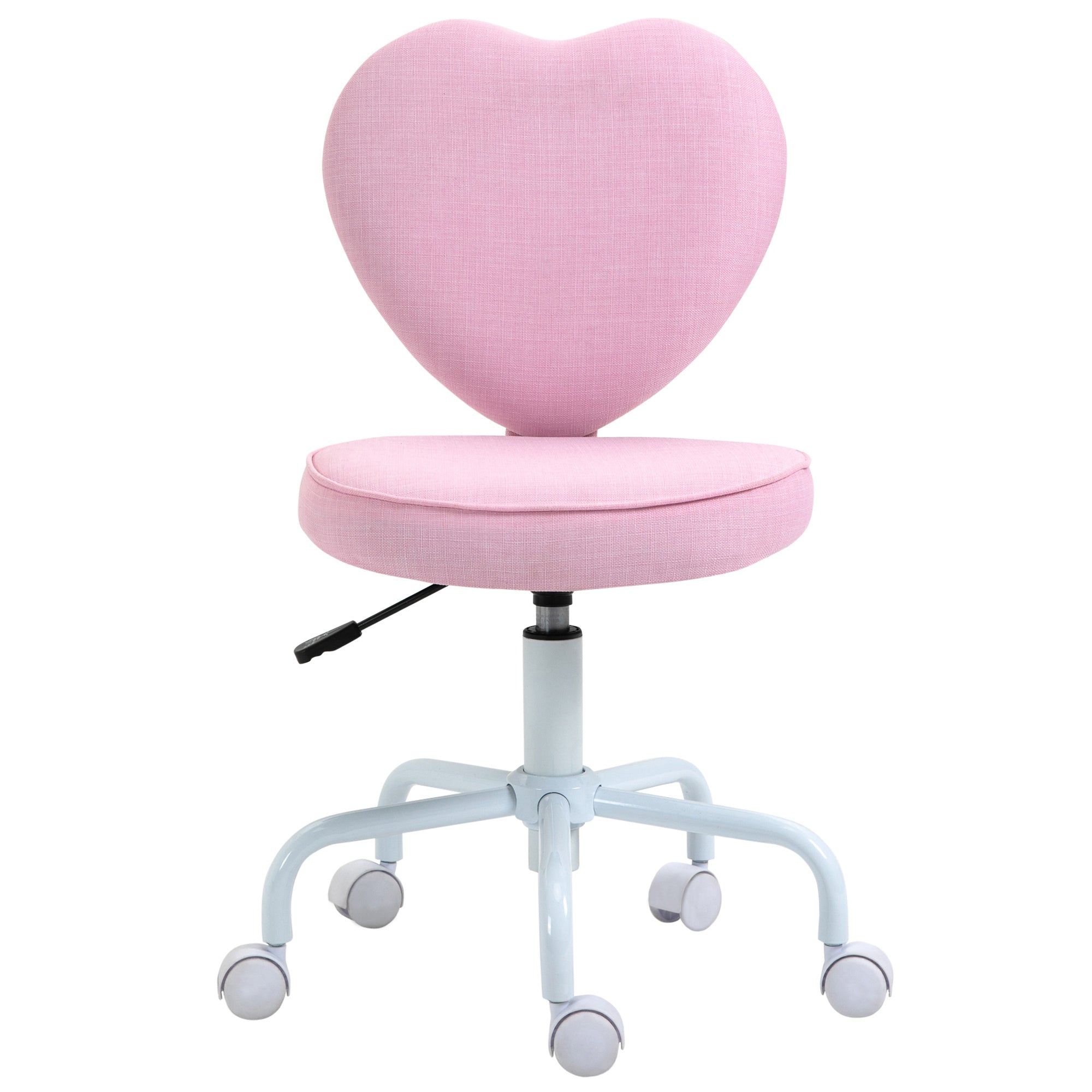 Heart-Shaped Office Chair, Pink, Adjustable Height, Swivel Wheels