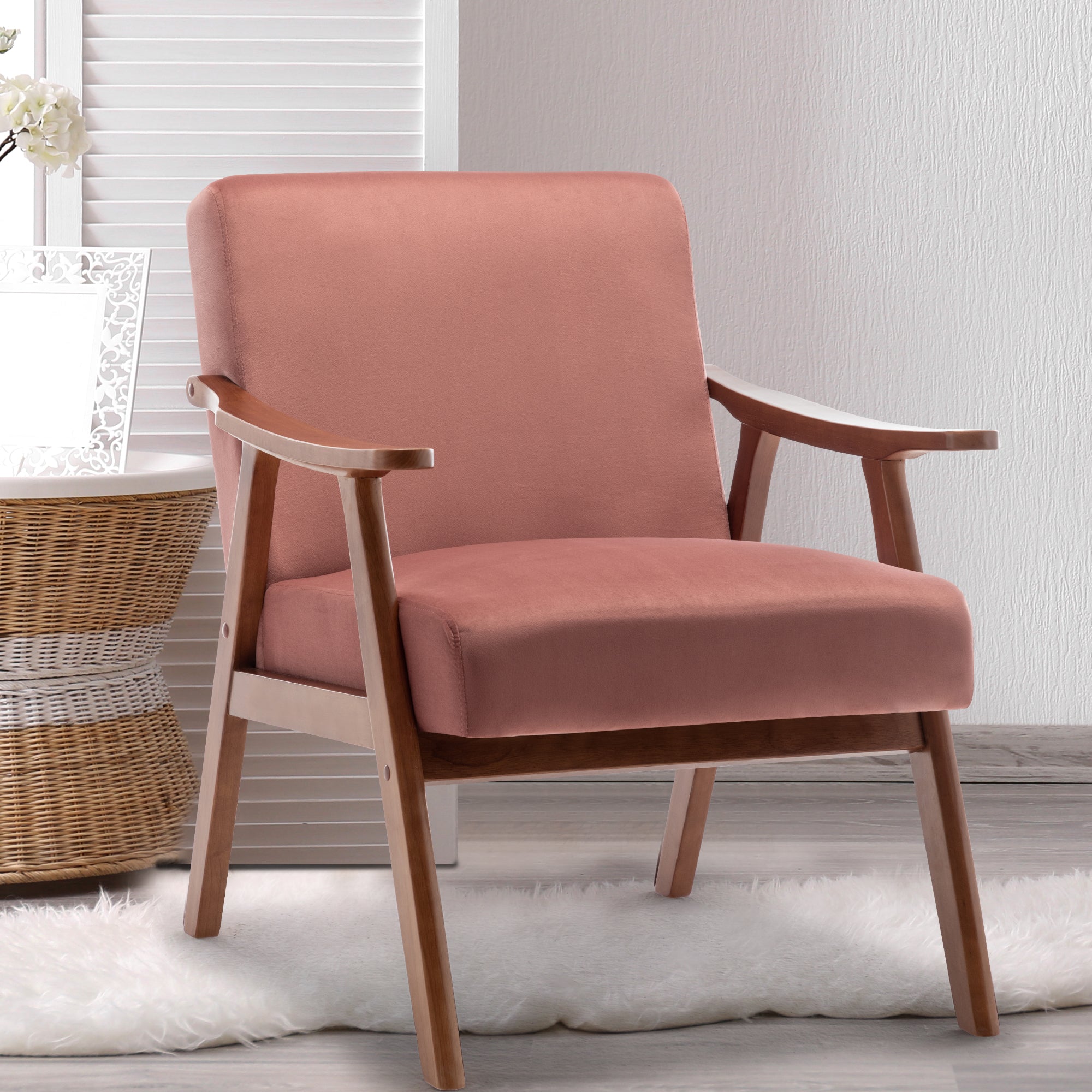 Mid-Century Modern Wingback Chair: Solid Wood Frame