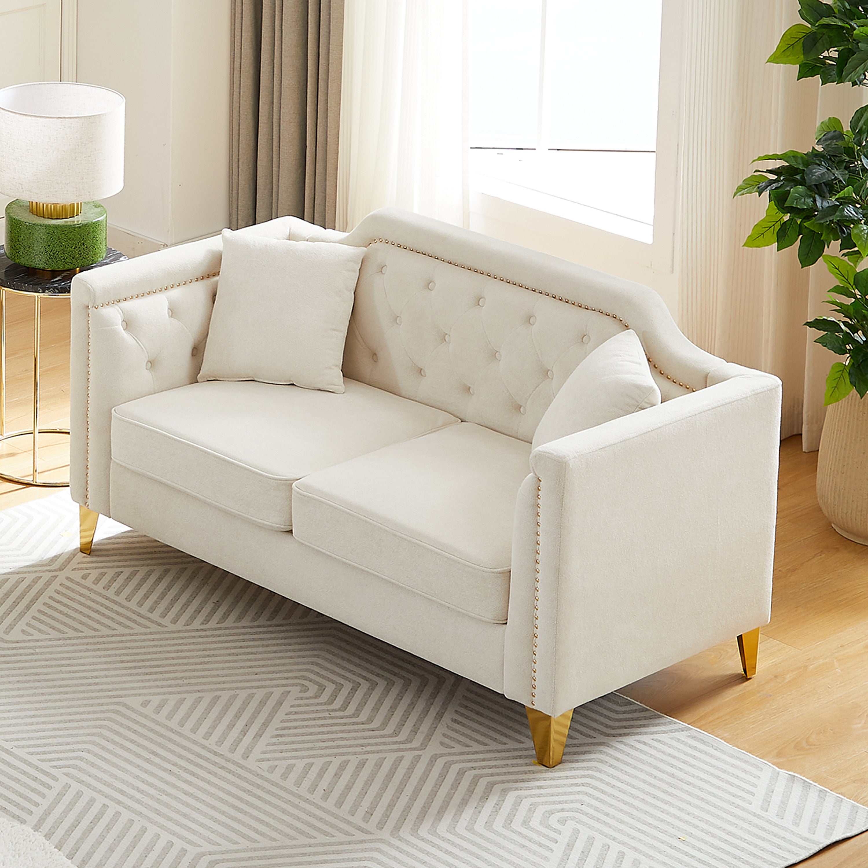 Mid-Century Modern Sofa: Chenille & Copper