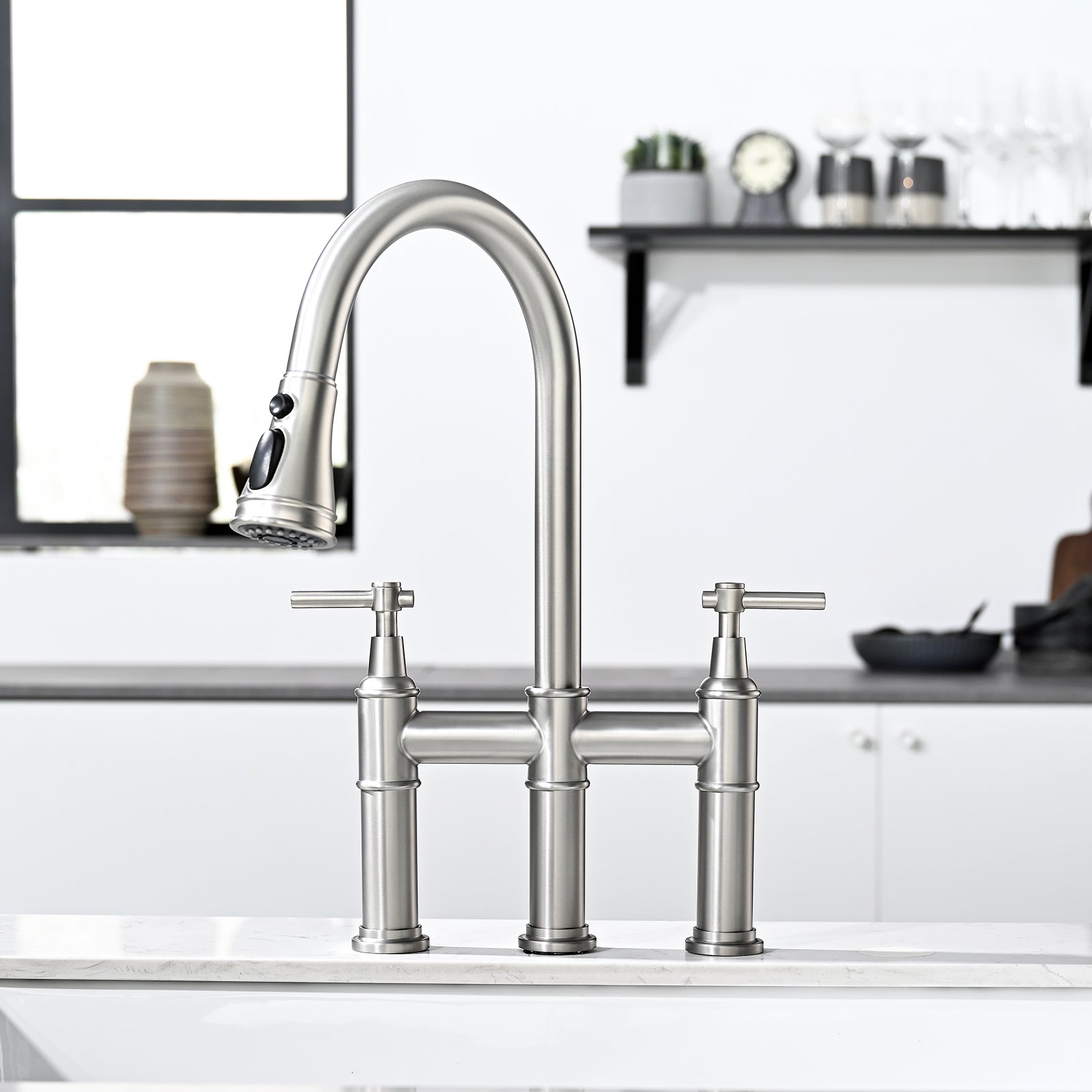 3-Hole Kitchen Faucet with Pull-Down Sprayer