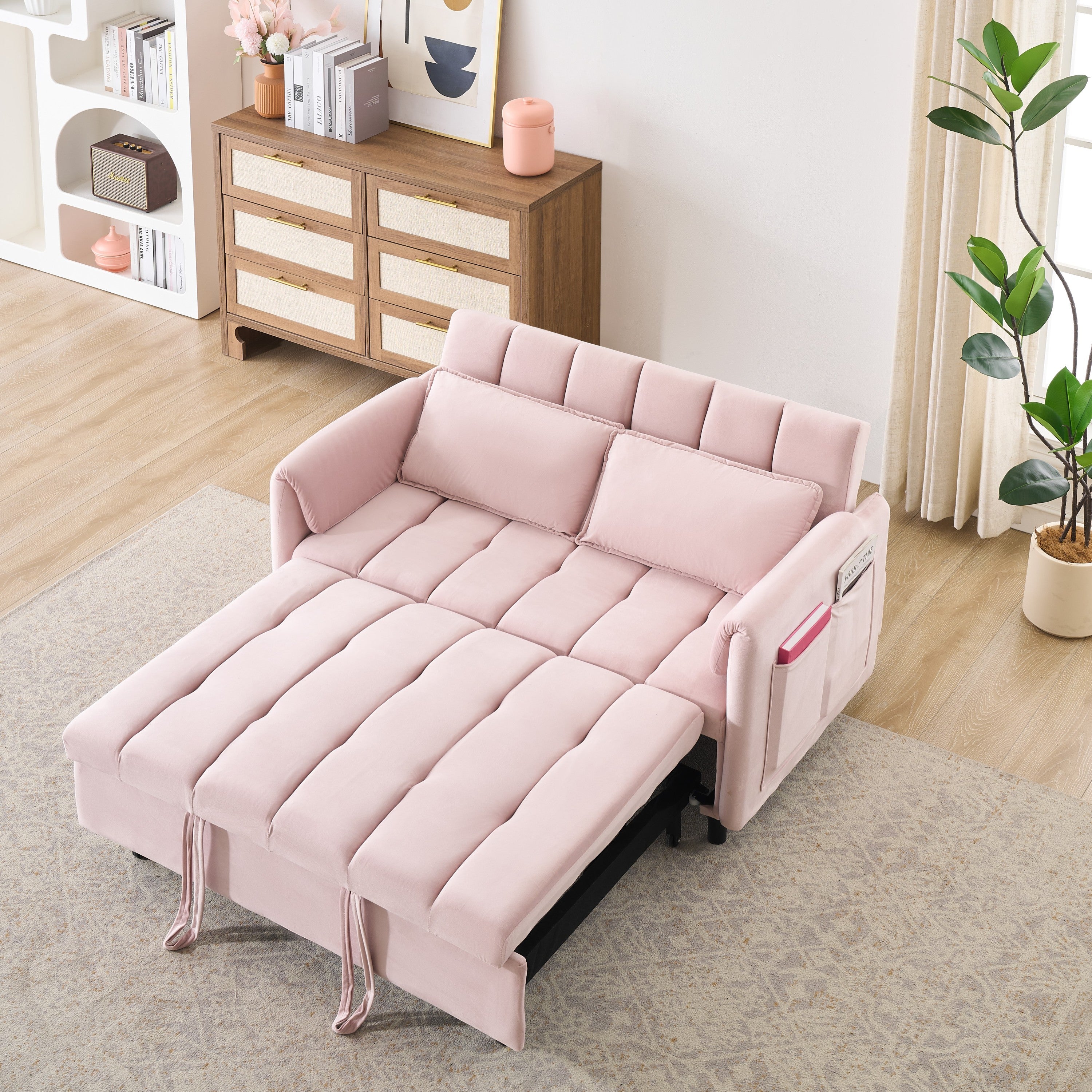 Pink Velvet Sofa Bed: 3-in-1 Convertible Couch