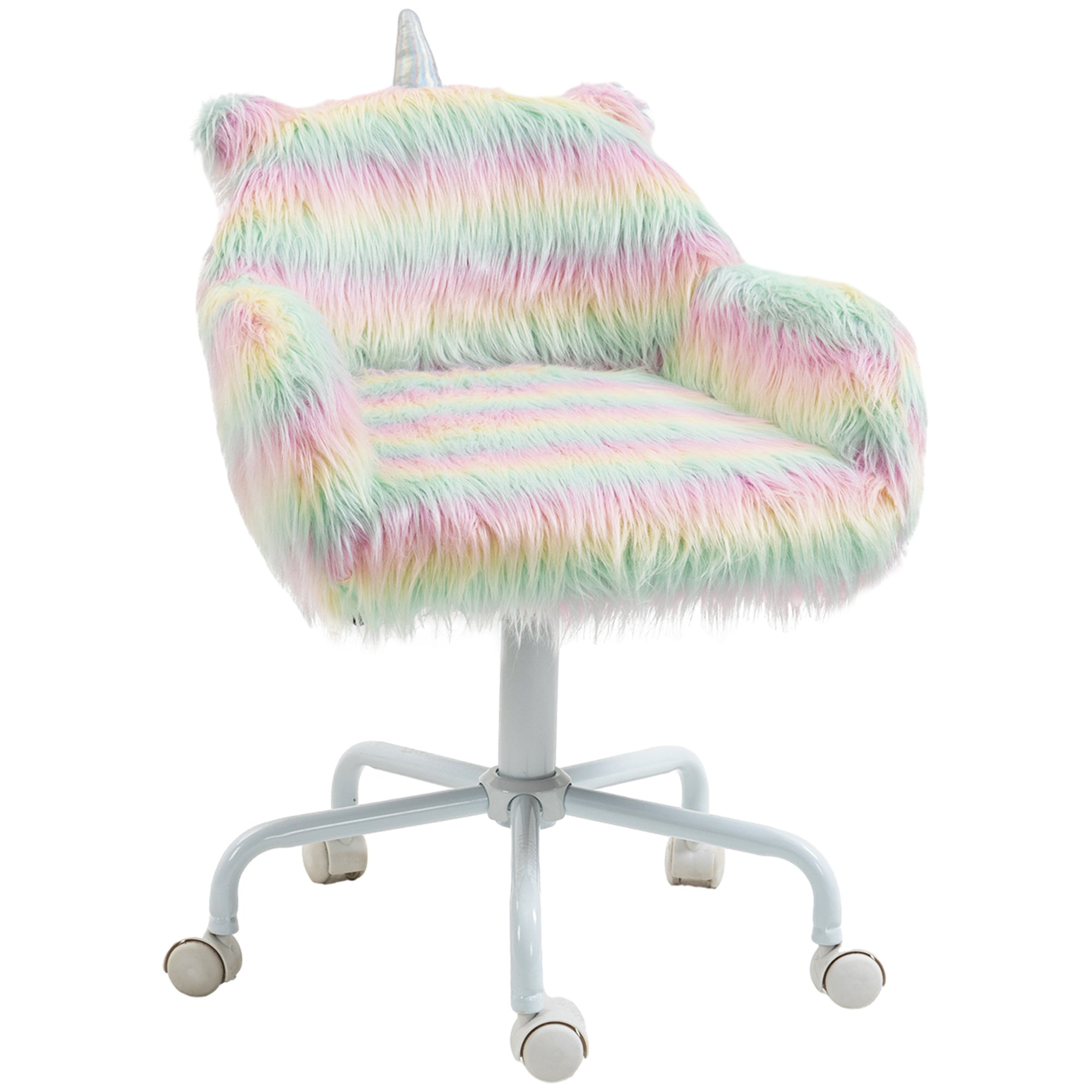 Fluffy Unicorn Office Chair, Rainbow & White
