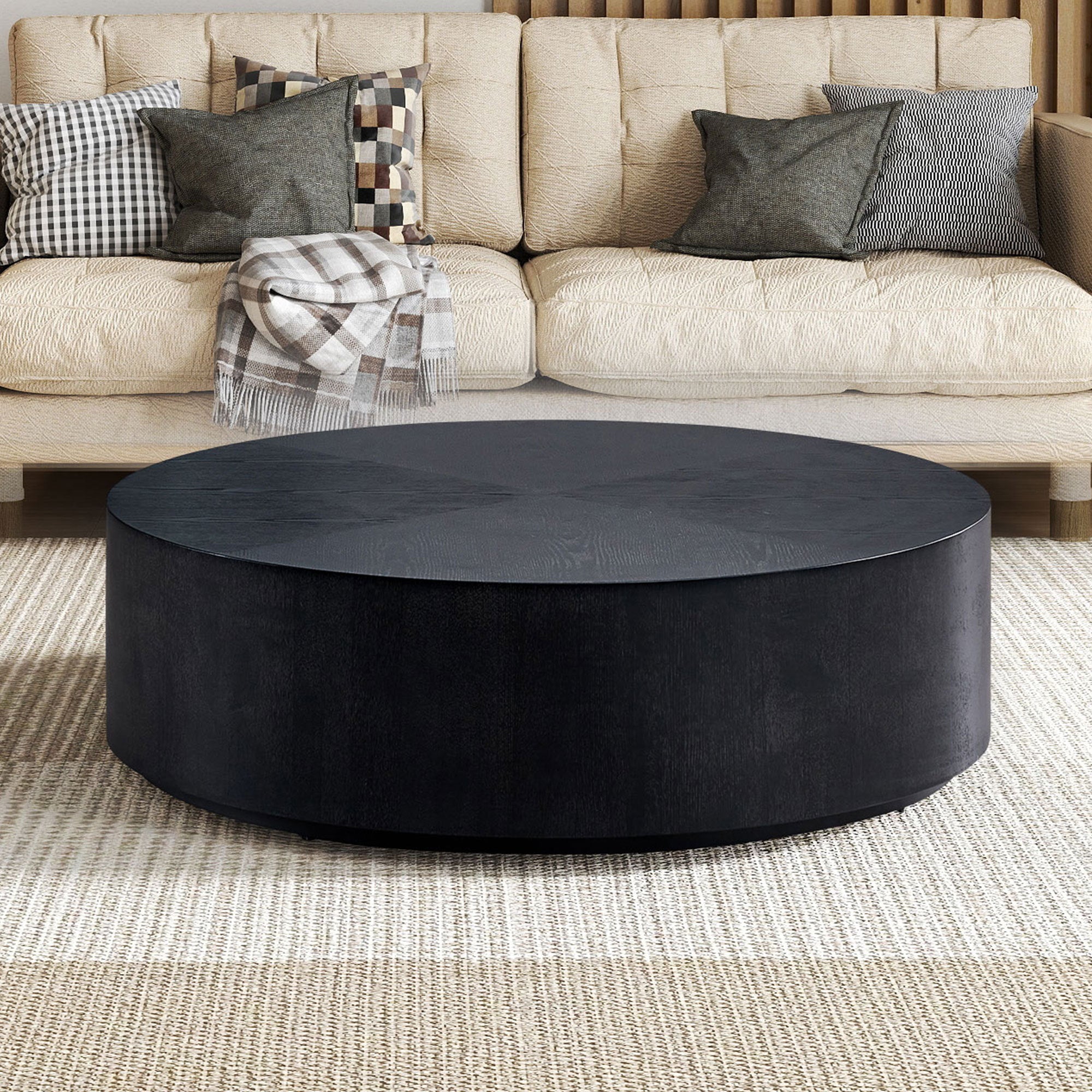 Modern Round Coffee Table, 35.43", Black