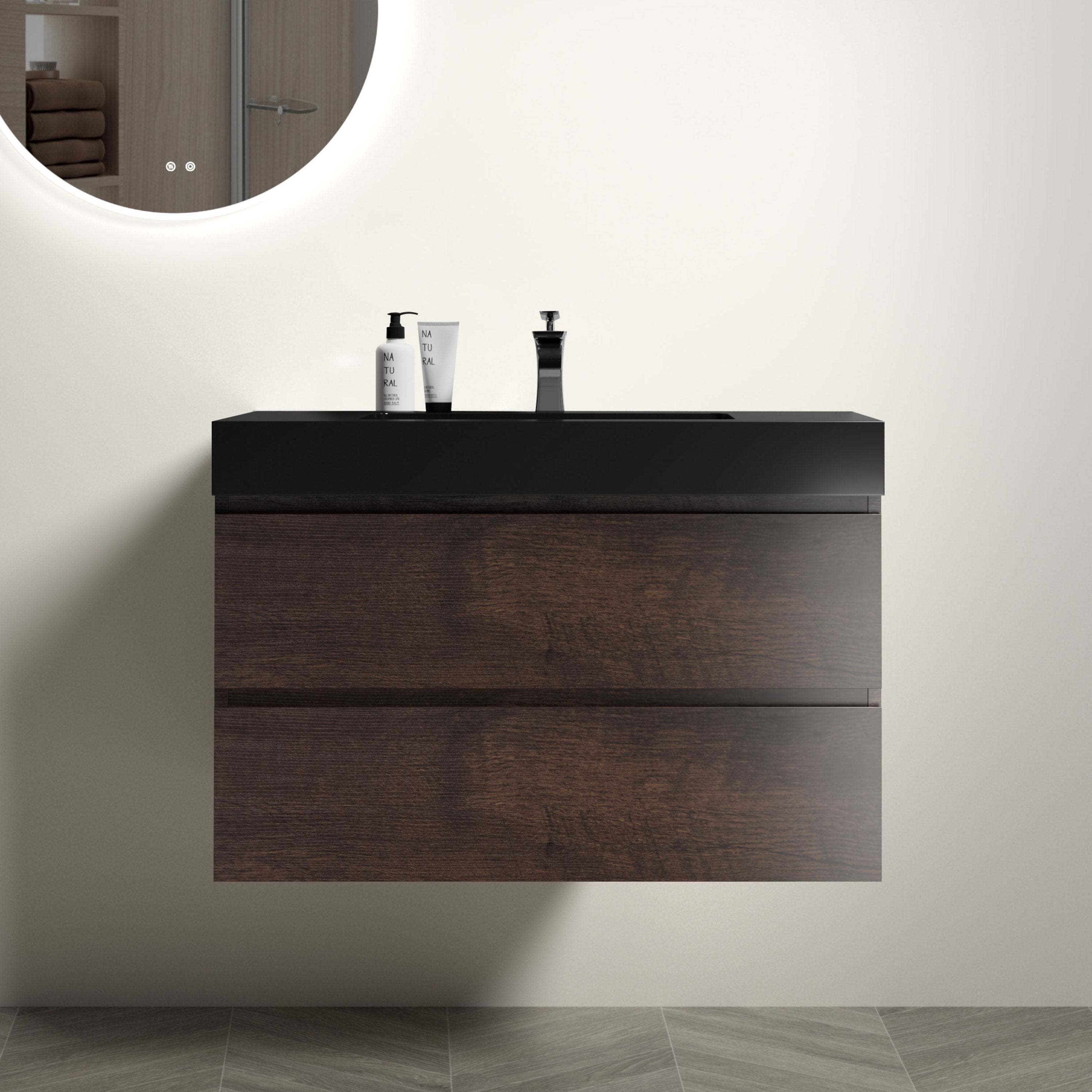 Alice 36" Walnut Vanity: Modern Floating Bathroom Sink