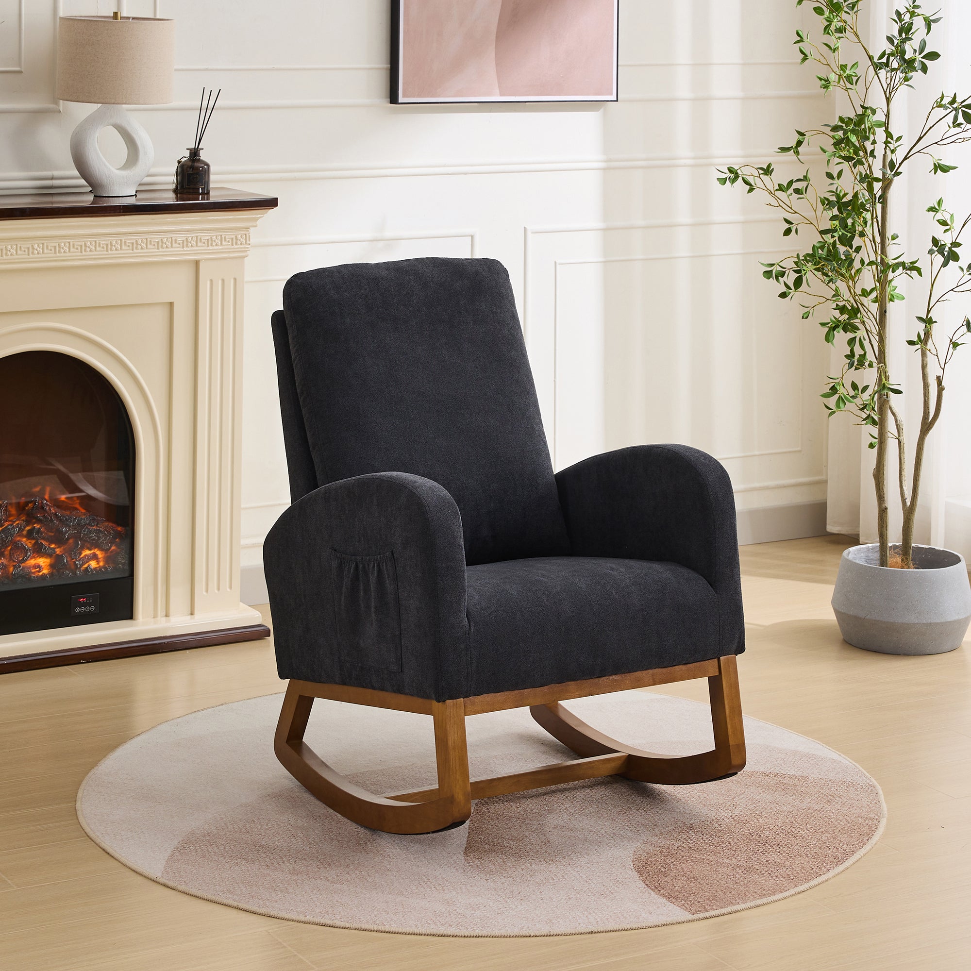 27.2"W Rocking Chair, Glider Nursery Chair, Black