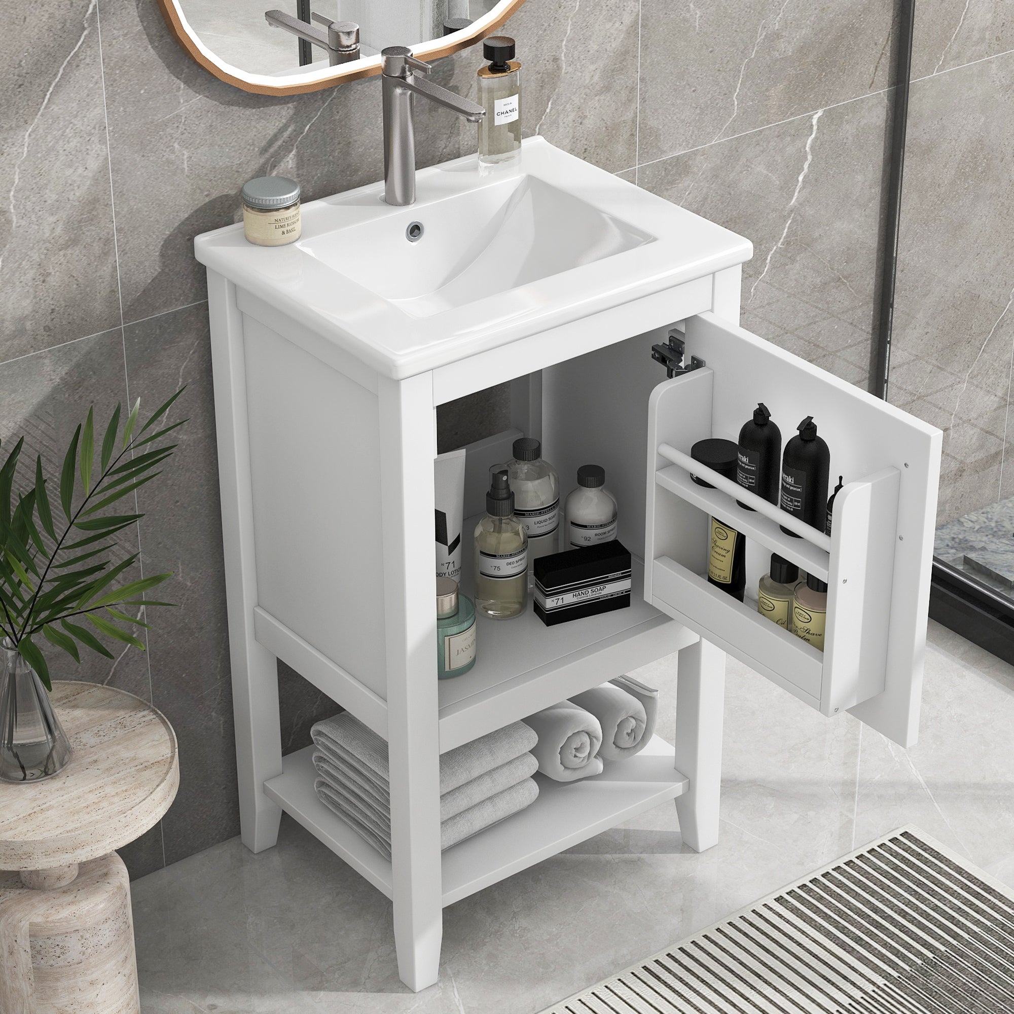 20" White Bathroom Vanity with Sink & Storage