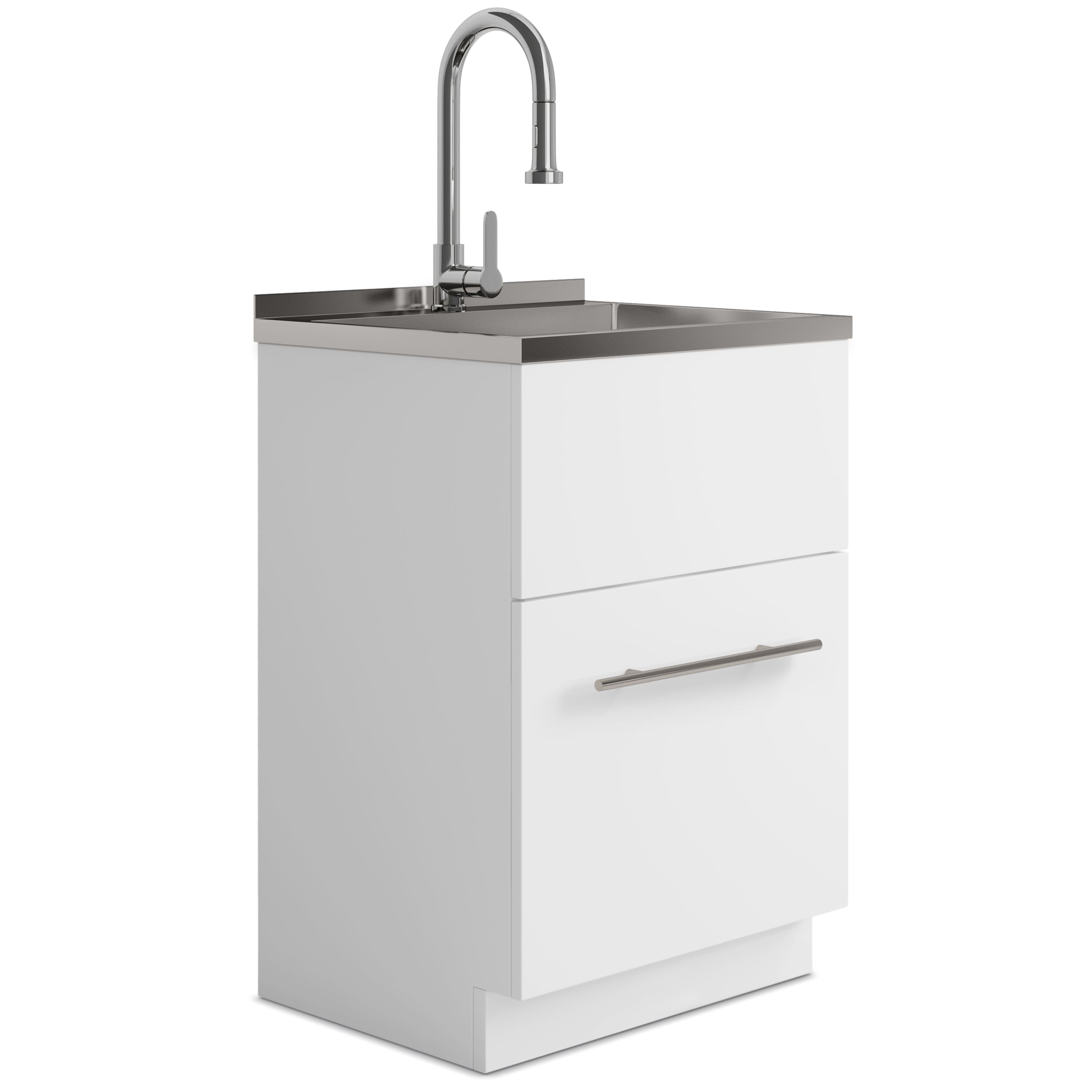 White 24" Laundry Cabinet w/ Sink & Faucet