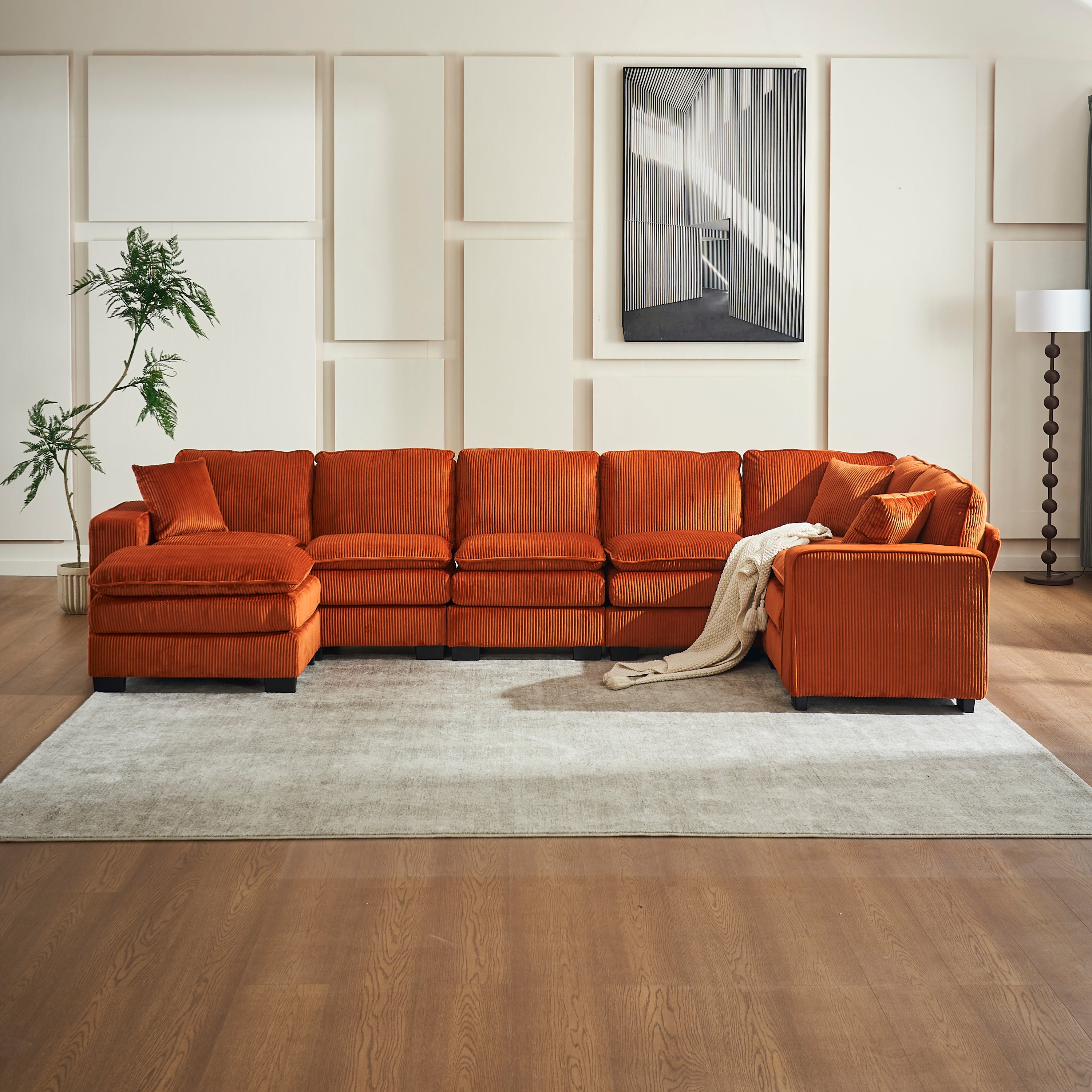 Modern U-Shaped Sectional Sofa Couch w/ Ottoman & Pillows