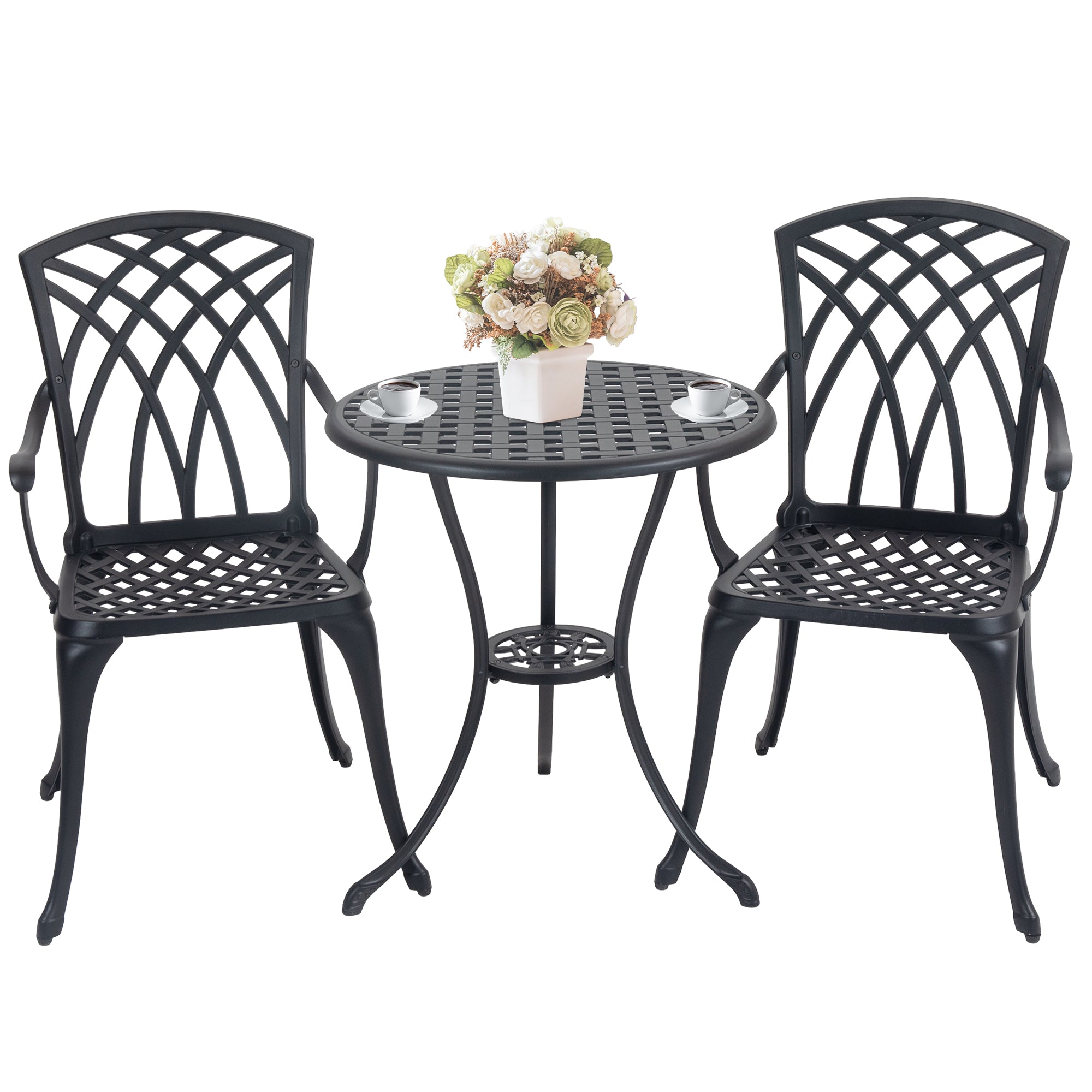 Black Aluminum Bistro Patio Chair Set: Umbrella Hole