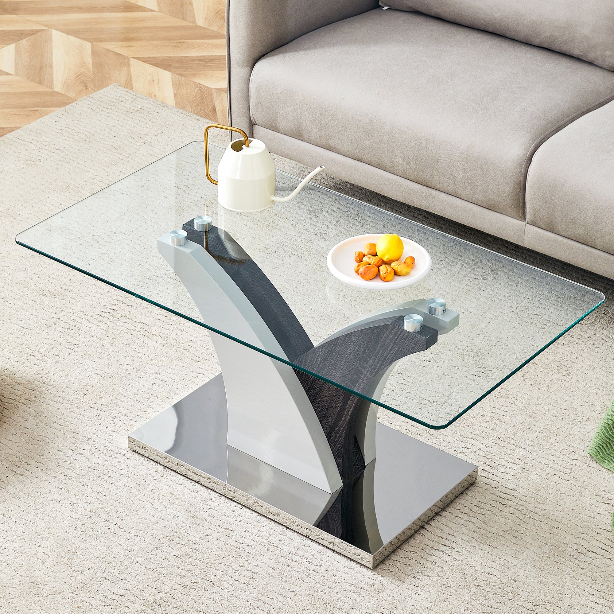 Modern Rectangular Coffee Table: White & Gray