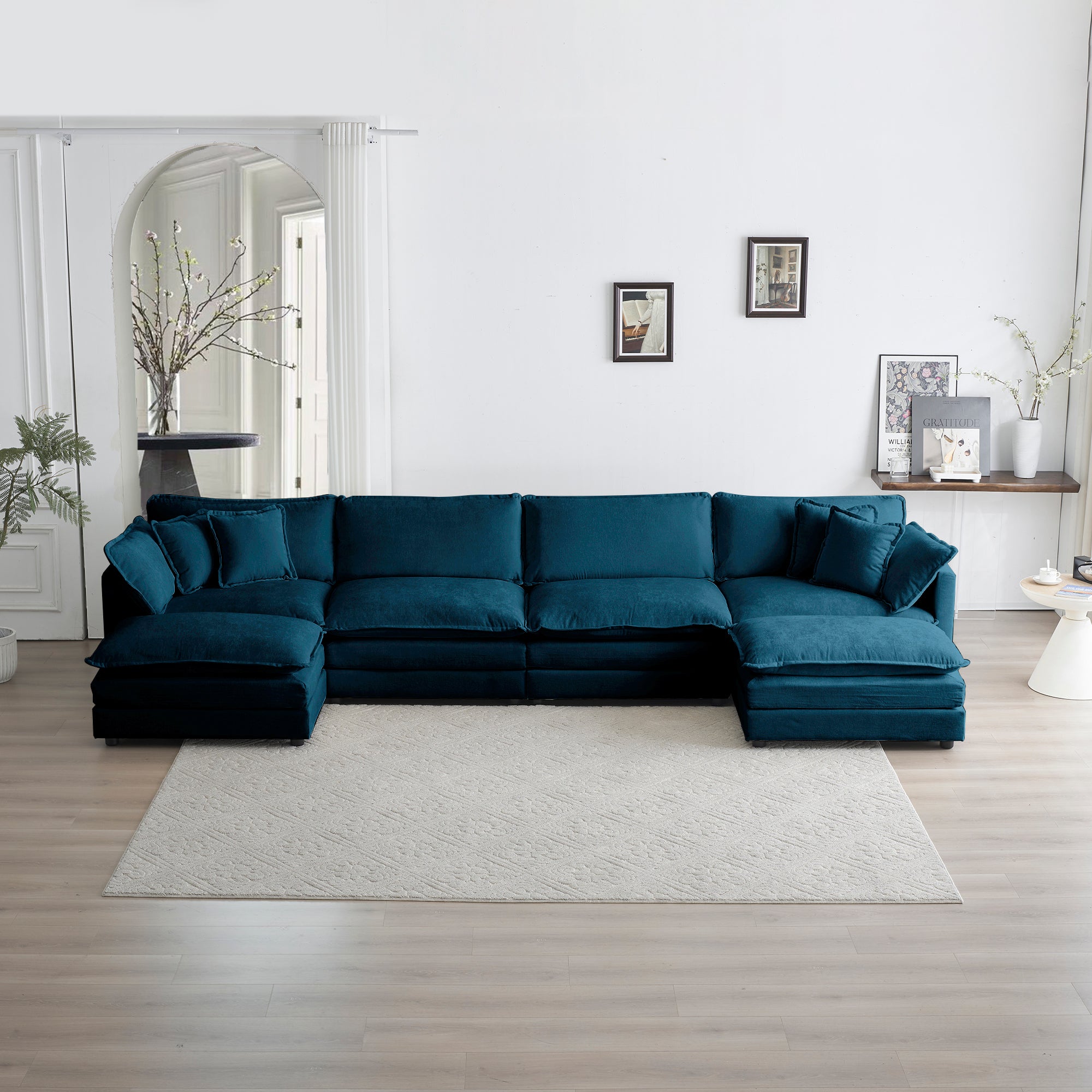 Comfort U-Shaped Sectional Sofa w/ Chaise & Ottomans - Blue