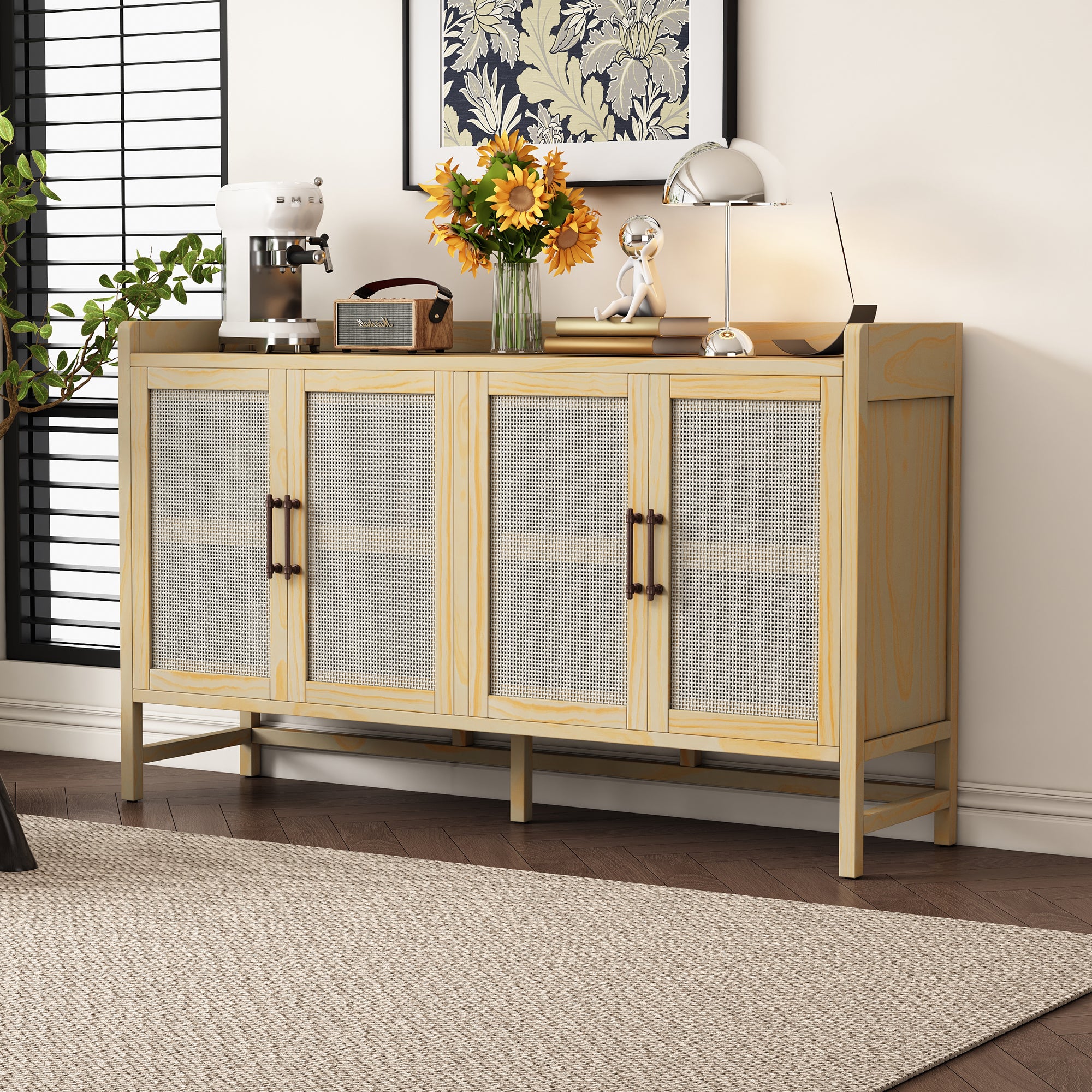 Rustic Rattan Sideboard: Storage Cabinet