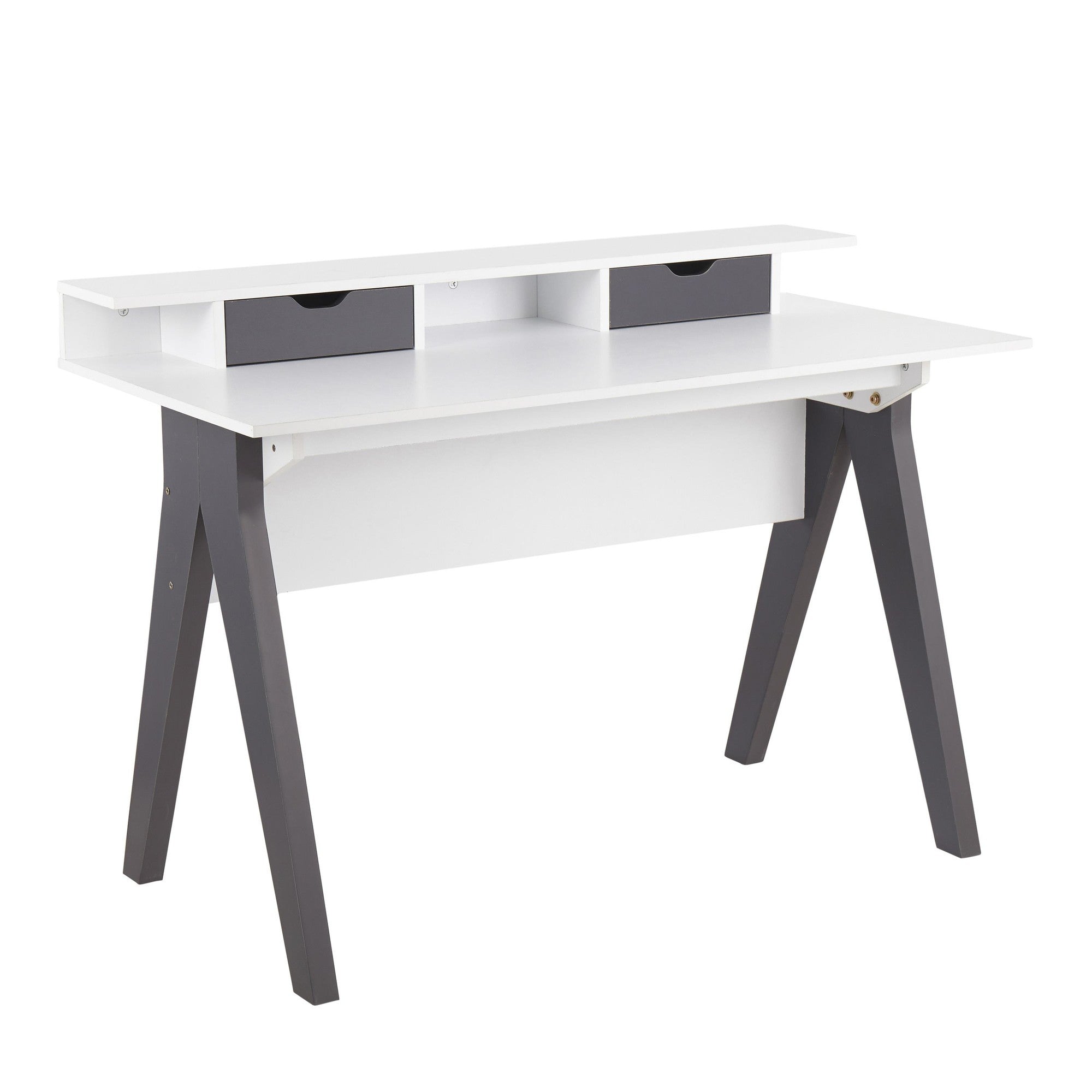 LumiSource Wishbone Desk - Grey & White Wood Modern Desk